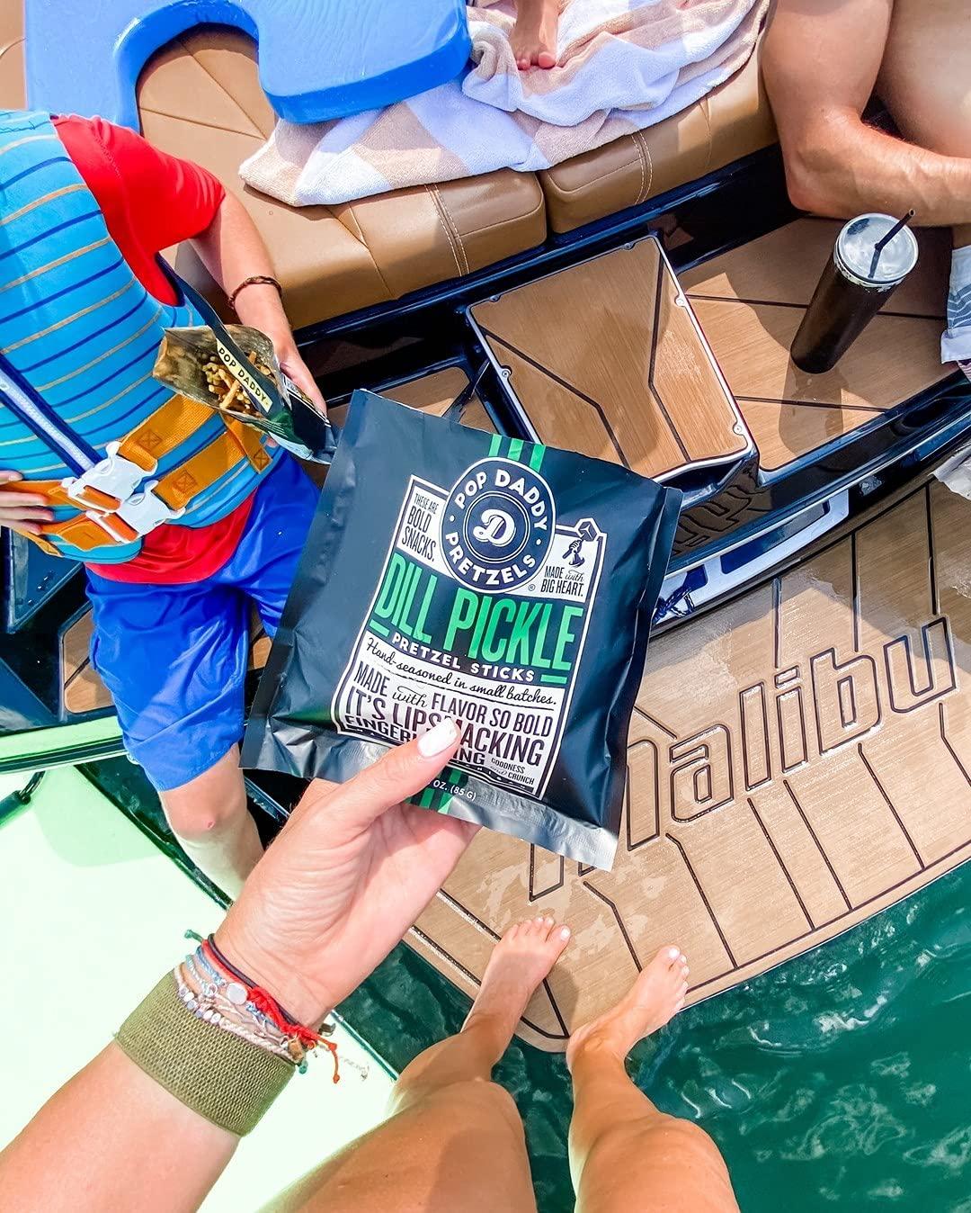 POP DADDY ·POPCORN· Pop Daddy Flavored Pretzels Sticks, Healthy Gourmet Pretzels Snacks, 7.5oz Individual Bags, 3 Pack, Dill Pickle