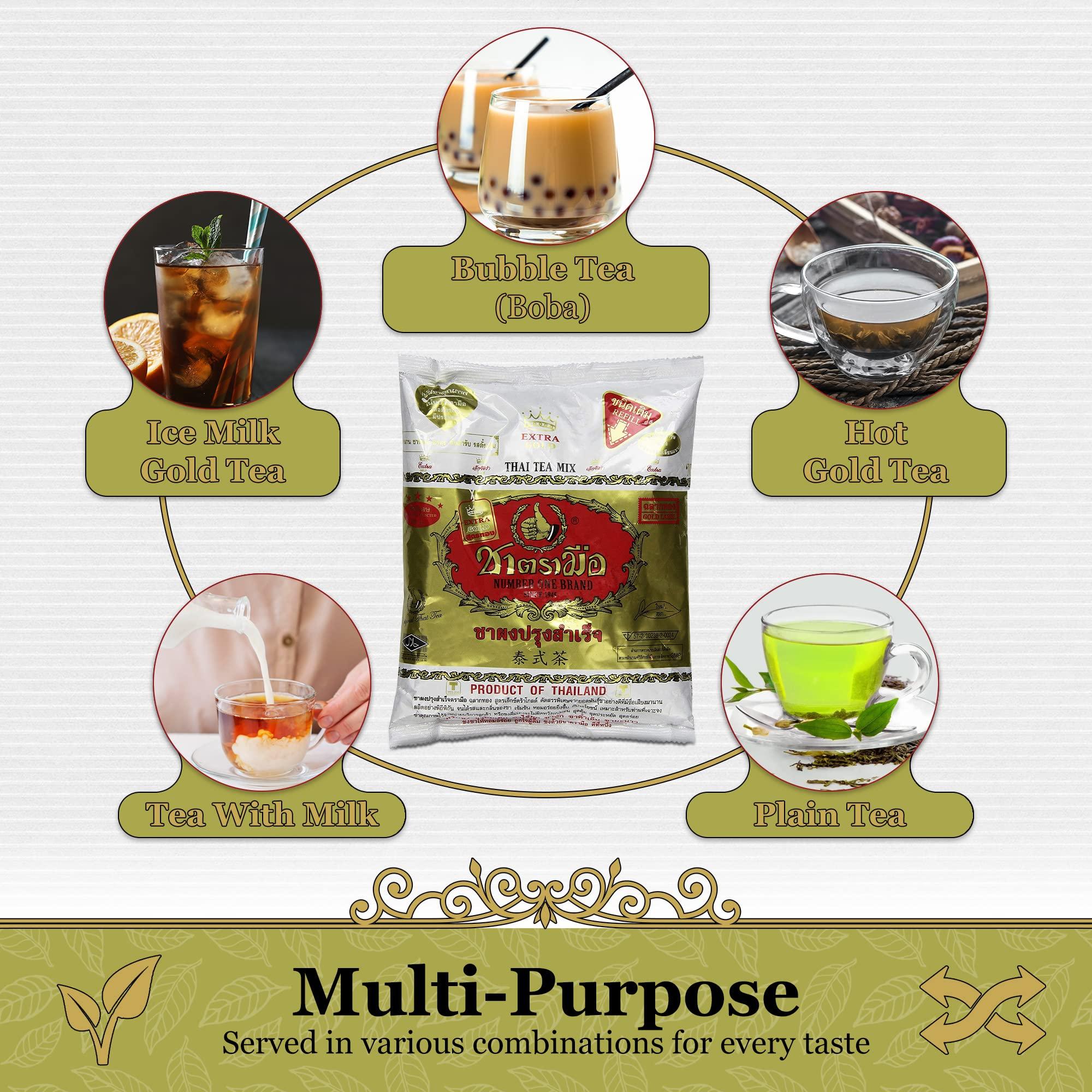 CHA TRA MUE BRAND NUMBER ONE BRAND SINCE 1945 Number One Extra Gold Premium Thai Tea Mix Fine Loose Leaves for Iced Tea, Milk Tea or Boba Tea, Traditional Brand from Thailand with Stronger, Bolder Taste than Regular Thai Tea (14 oz Bag)