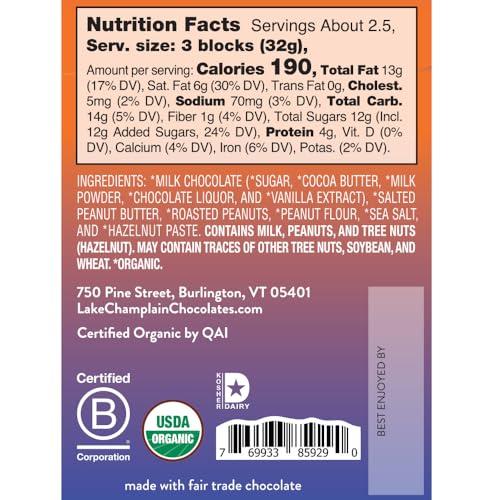 Lake Champlain Chocolates Lake Champlain Organic Crunchy Peanut Butter Milk Chocolate Candy Bar, 3 Ounces (12 Pack)