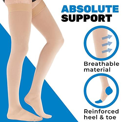 ABSOLUTE SUPPORT ABSOLUTE SUPPORT Plus Size Thigh Hi Compression Stockings for Men 20-30mmHg - Over Knee Opaque Mens Compression Socks with Wide Calf for Achilles Tendon, Embolism, DVT - Beige, 2X-Large
