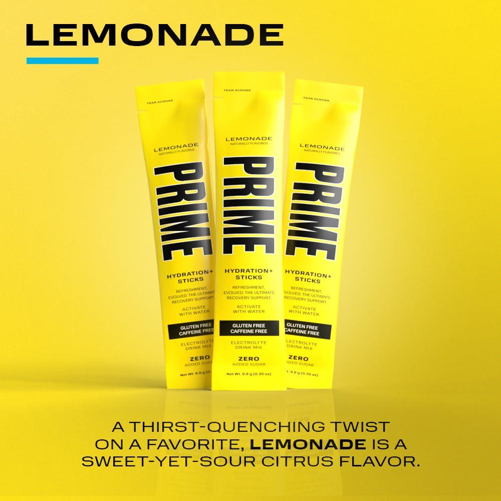 PRIME HYDRATION PRIME HYDRATION+ Sticks Lemonade | Hydration Powder Single Serve Sticks | Electrolyte Powder On The Go | 250mg BCAAs, B Vitamins, Antioxidants | Low Sugar | Caffeine-Free | Vegan | 48 Sticks