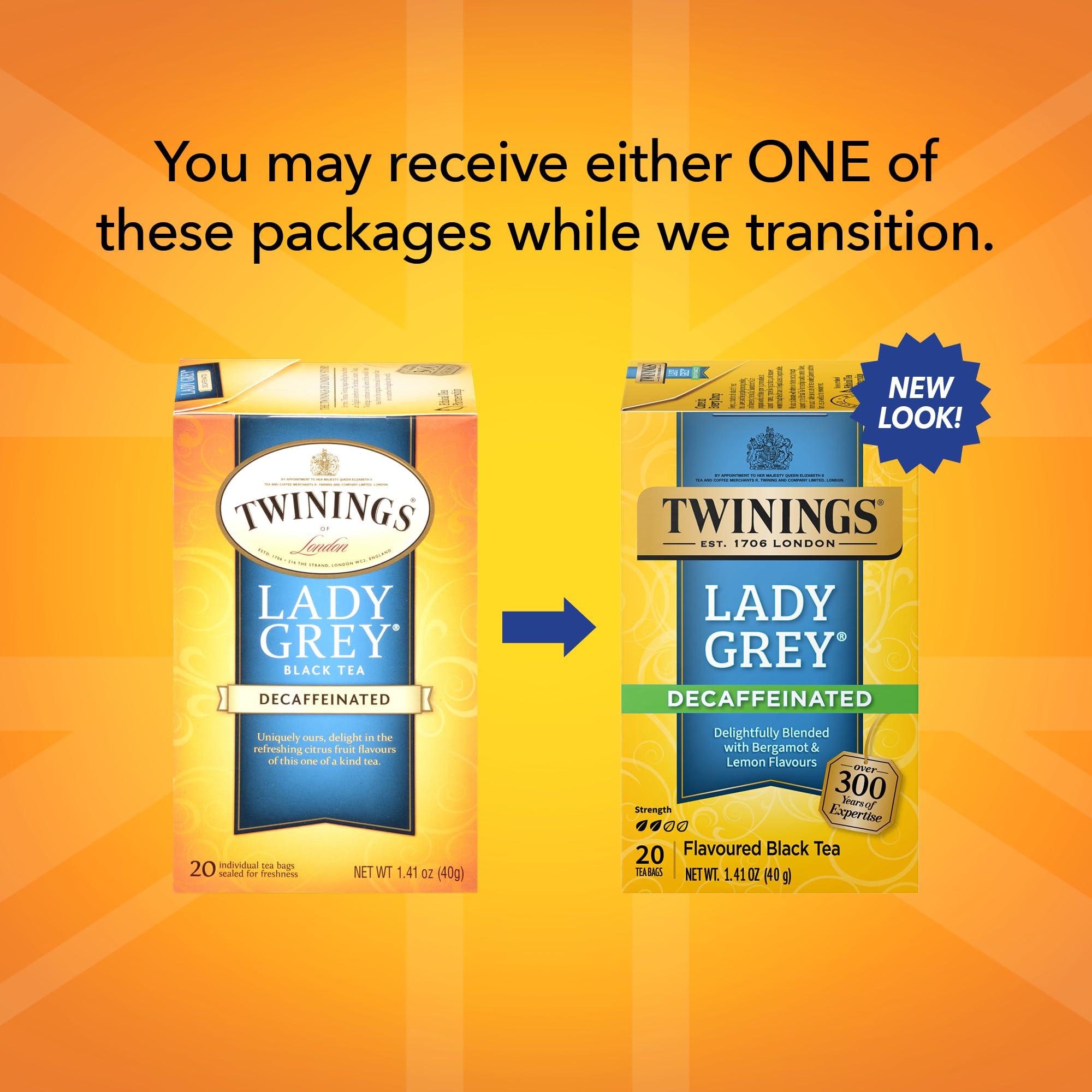 Twinings Twinings Decaffeinated Lady Grey Black Tea Individually Wrapped Bags, 20 Count (Pack of 6), Orange Peel & Lemon Peel, Enjoy Hot or Iced | Packaging May Vary