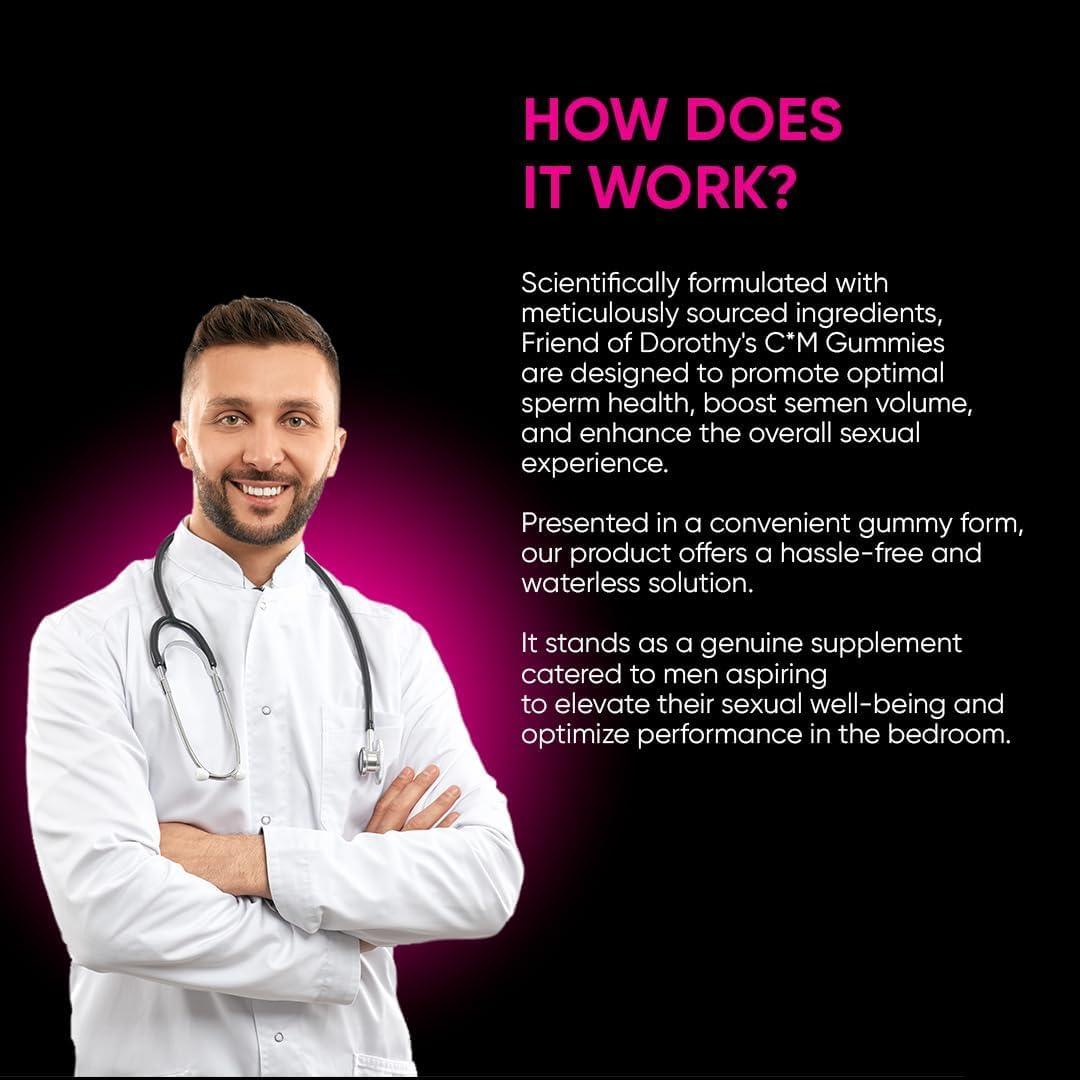 FRIEND OF DOROTHY FRIEND OF DOROTHY Raspberry C*M Gummies  Improves Sperm Volume and Load  Semen Volume Supplement  60 Capsules in tub - 100% Vegetarian