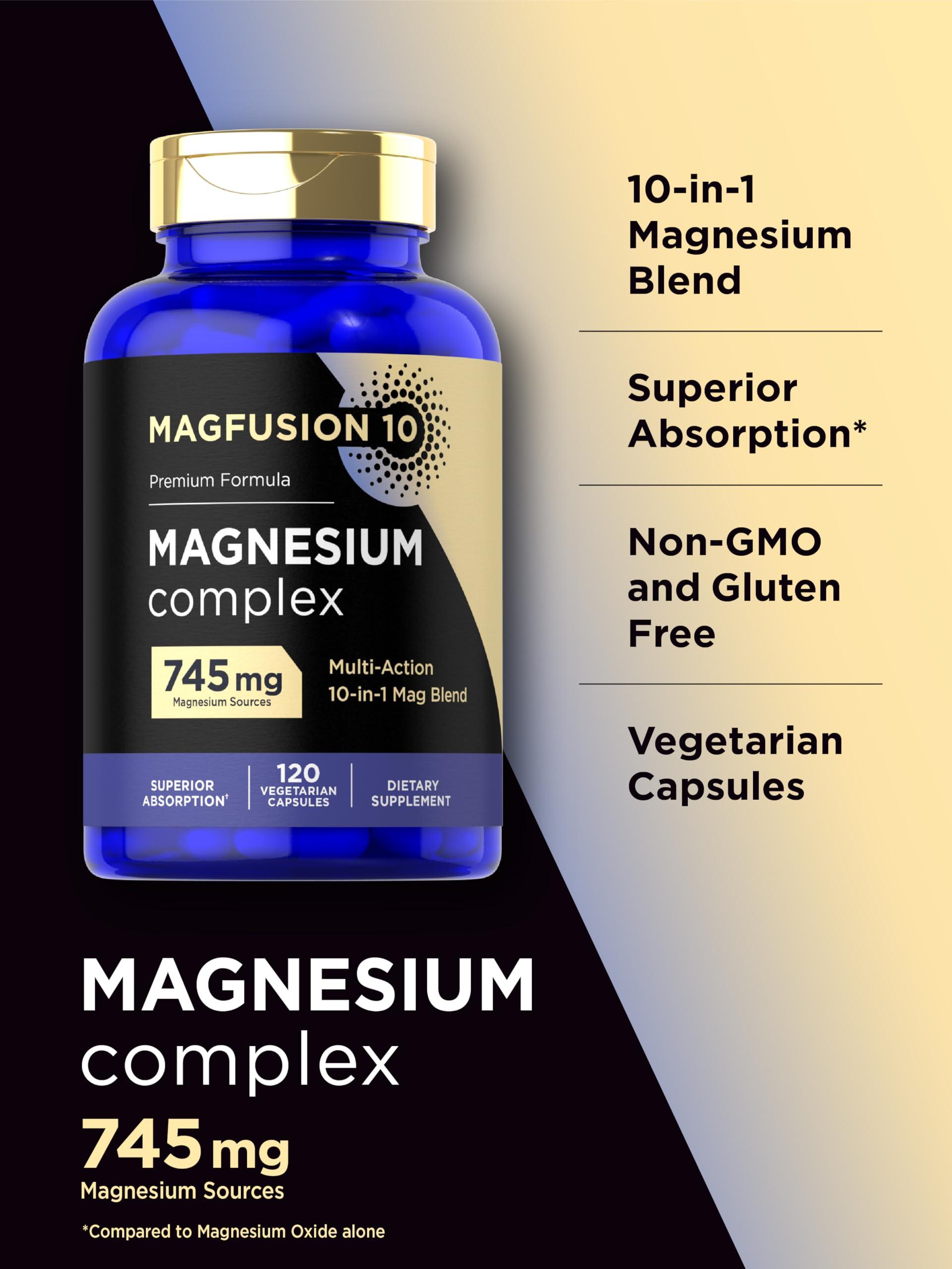 Magfusion-10 Magfusion-10 Magnesium Complex Supplement 745mg | 120 Capsules | 10 in 1 Blend | Vegetarian, Non-GMO, Gluten Free