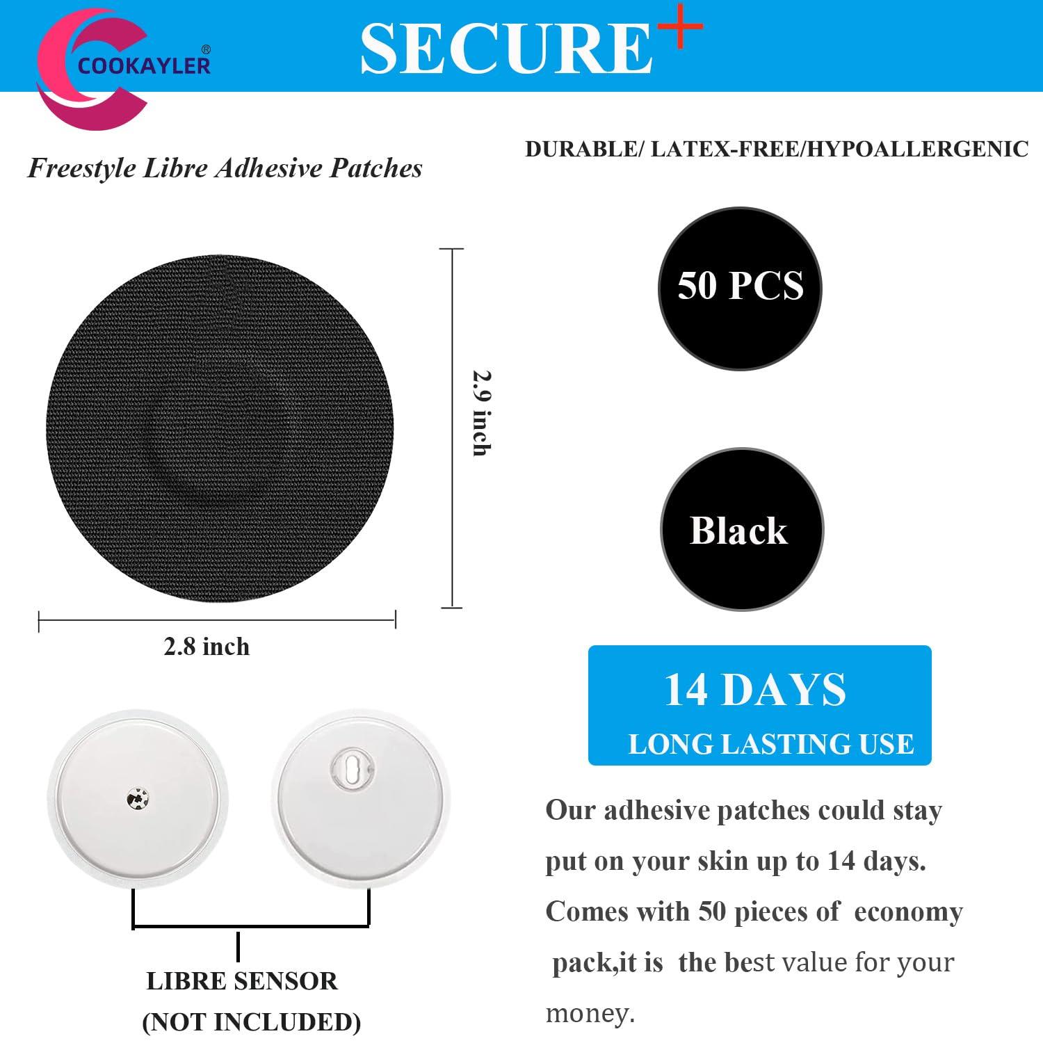 Cookayler Cookayler 50 Pack Waterproof Sensor Covers for Freestyle Libre 2/3,CGM Adhesive Patches Without Glue in The Center,Pre-Cut Tape for Continuous Glucose Monitor Protection (Black)