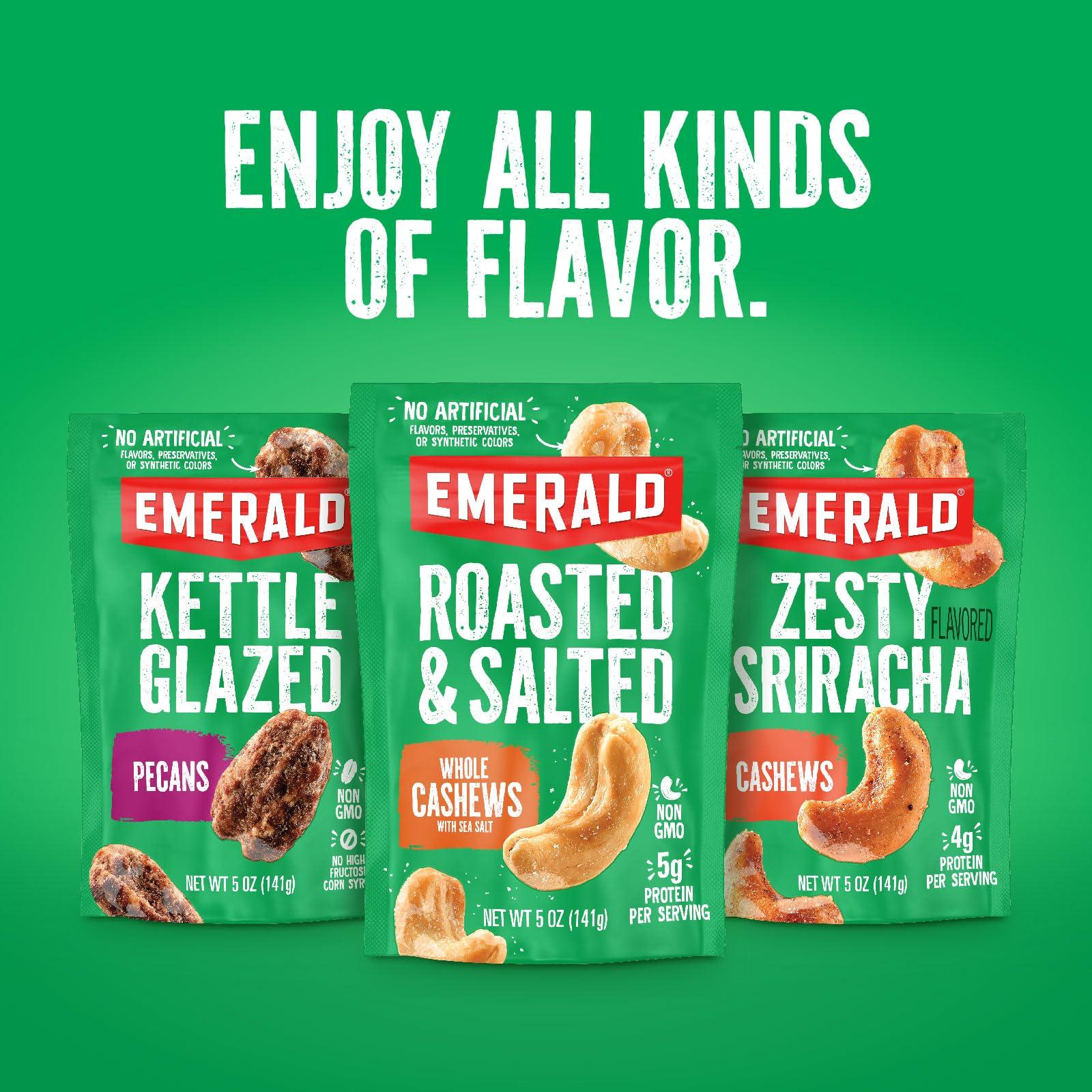 Emerald Emerald Nuts Salt and Pepper Seasoned Cashews (1-Pack), 5oz Resealable Bag, Kosher Certified, Non-GMO, Contains No Artificial Preservatives, Flavors or Synthetic Colors