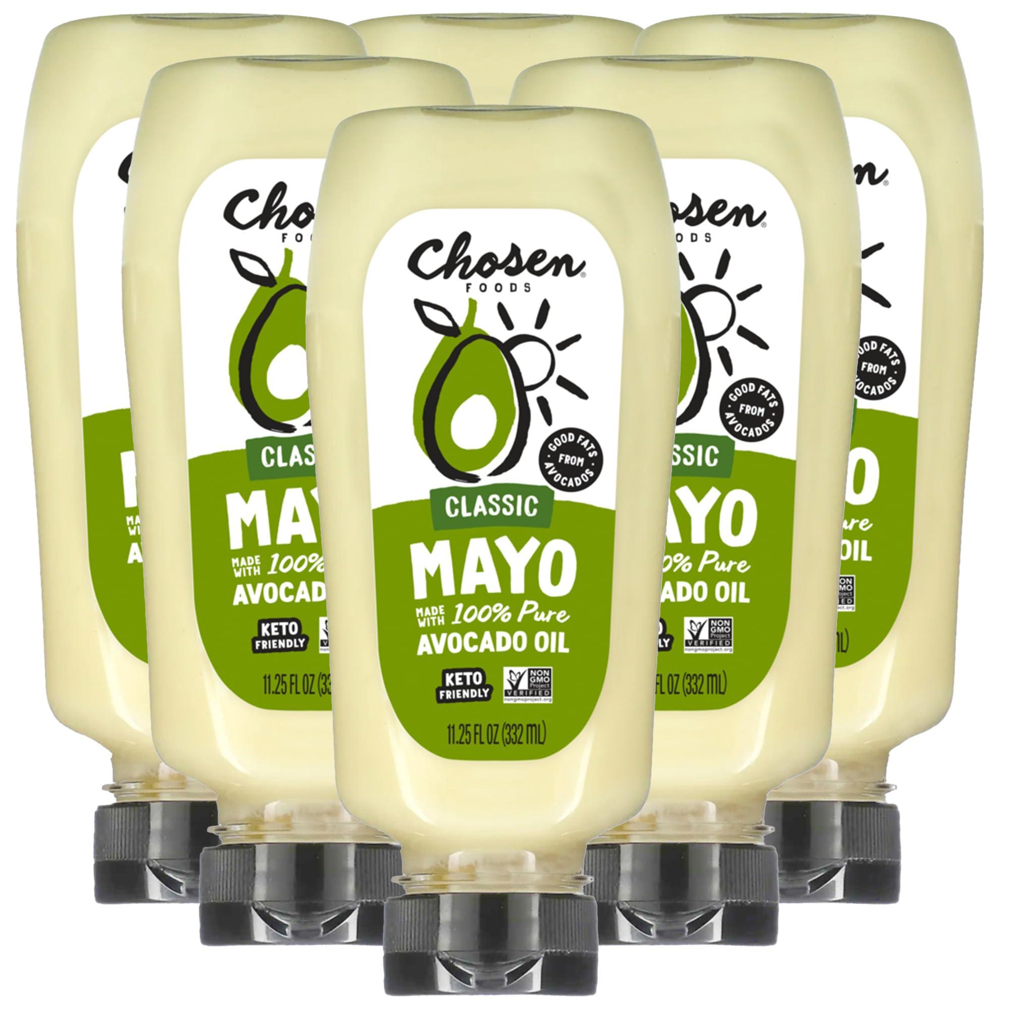 Chosen Foods Chosen Foods 100% Avocado Oil-Based Classic Mayonnaise, Gluten & Dairy Free, Low-Carb, Keto & Paleo Diet Friendly, Mayo for Sandwiches, Dressings and Sauces (11.25 floz 6 Pack)