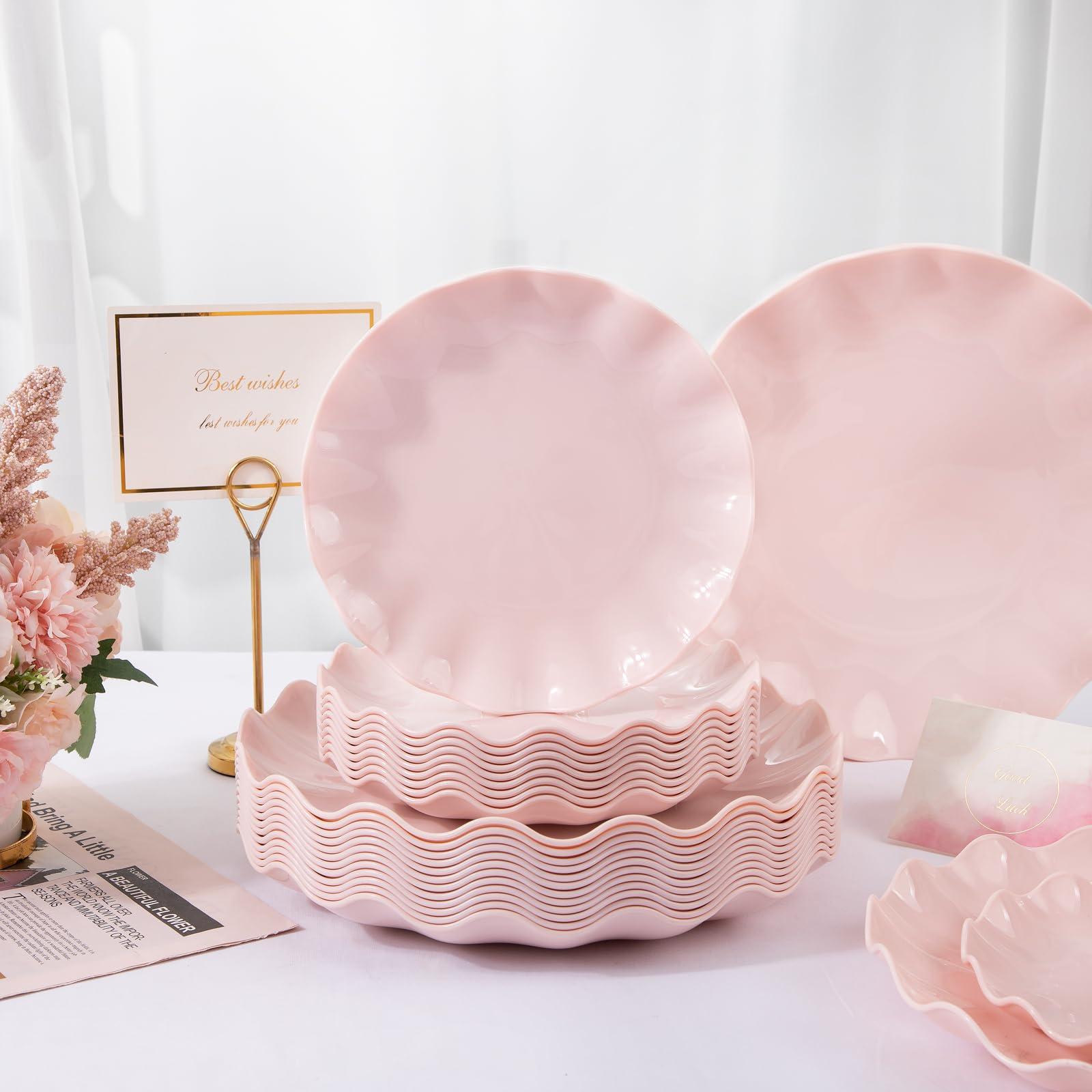 LIYH Love in your heart LIYH 24pcs Pink Plates Reusable, Pink Plastic Plates Durable and Microwave Dishwasher Safe, Baby Shower Plates, Light Weight Daisy Plastic Plates for Wedding Party Birthday