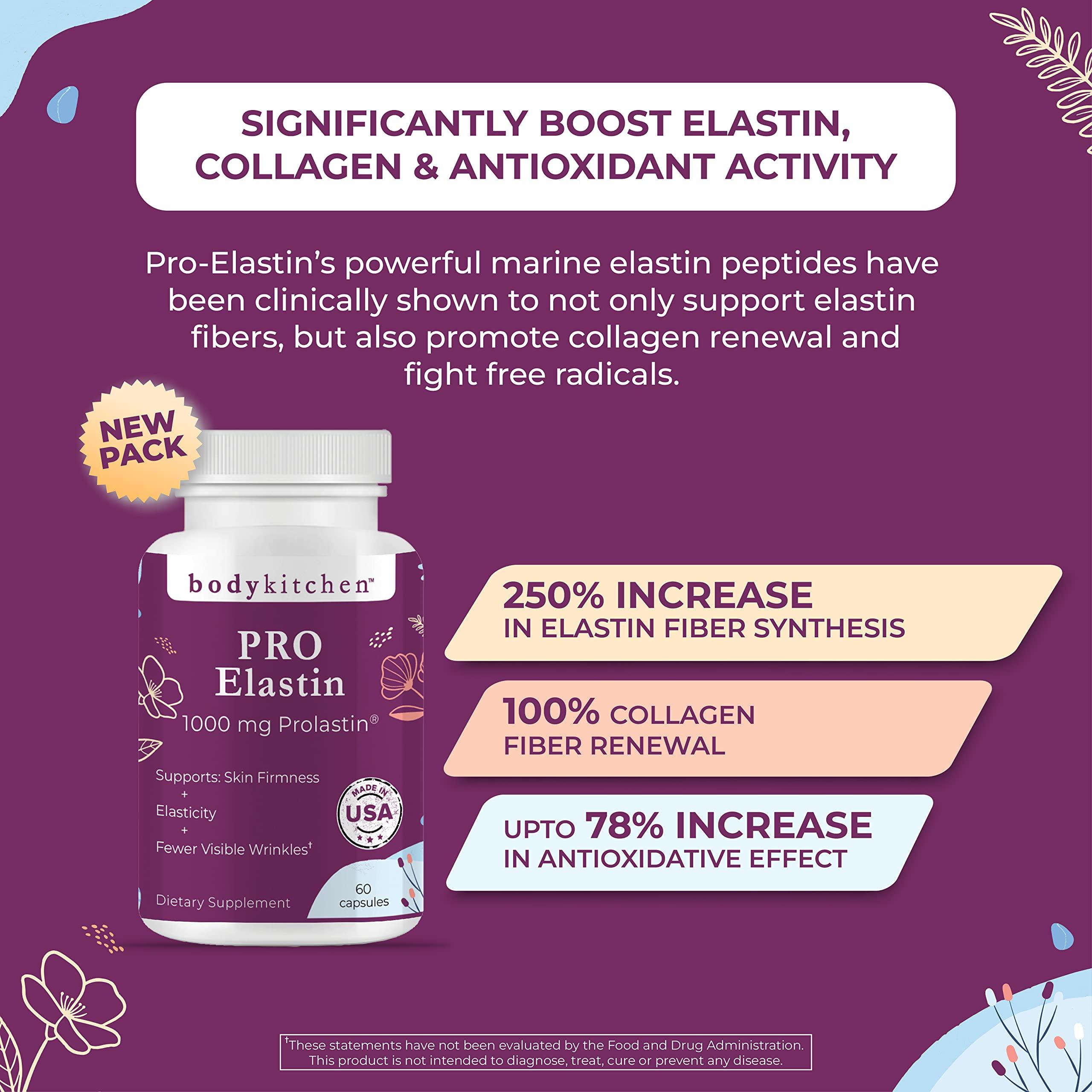 Body Kitchen Body Kitchen Pro-Elastin 1000 mg Elastin Supplement, Reduce Signs of Aging, Improved Skin Health, Firmness & Elasticity, Fewer Wrinkles, Veggie Caps (Pack of 3)