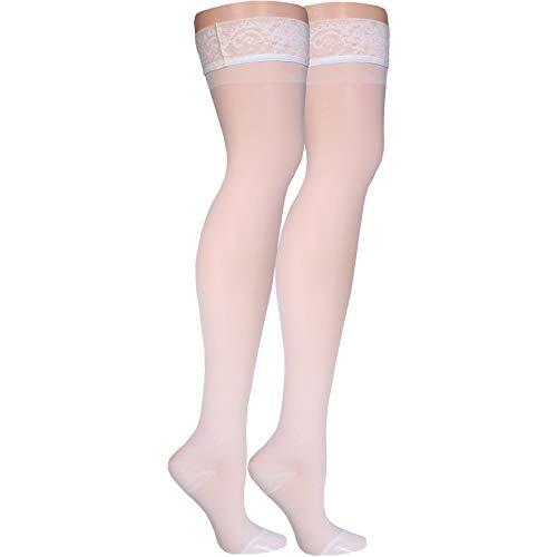Truform Truform Sheer Compression Stockings, 15-20 mmHg, Women's Thigh High Length, 20 Denier, White, Large