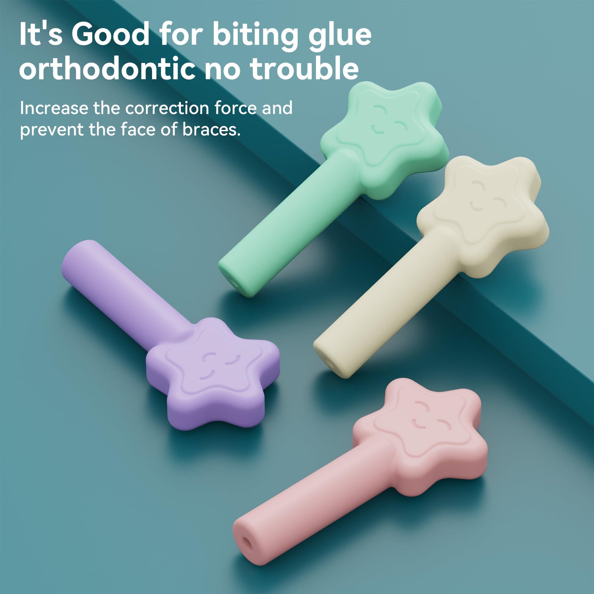 SkyArmor Aligner Chewies for Invisalign, 4-Pack Star Style Silicone Orthodontic Munchies Chompers For Invisalign Braces, Aligners, Retainers (Unflavored, Mint, Taro flavor, Strawberry)