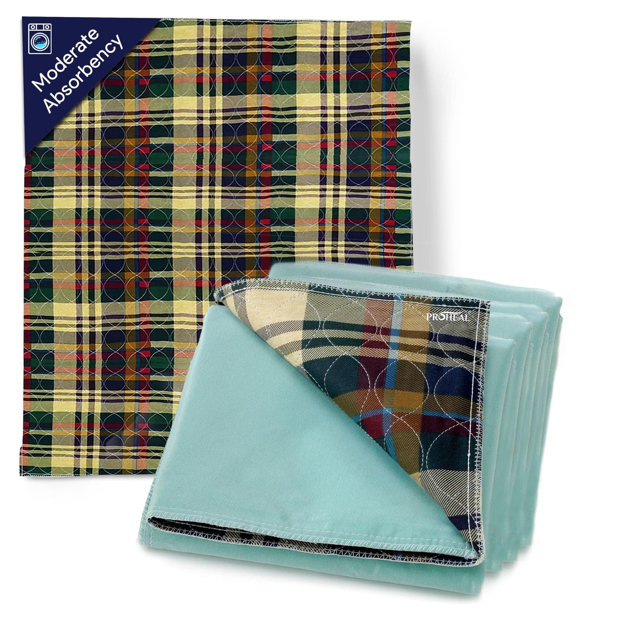 ProHeal Incontinence Bed Pads Washable - Tartan Plaid Waterproof Bed Pads - Soft Leak Proof Chucks - Moderate Absorbent Reusable Pee Pads for Adults - Withstands Extensive Washing - 18" x 24" - 3 Pack