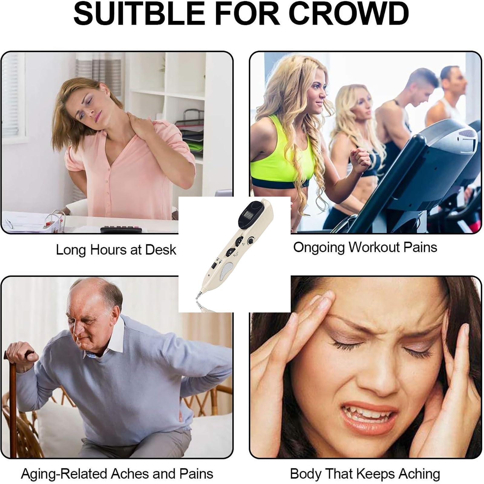 GGFSSQ Electronic Acupuncture Pen - Acupressure Pen - Electric Acupuncture Pointer, Massage Pen, Rechargable, Find Acupoints Automatically with 3 Massage Heads