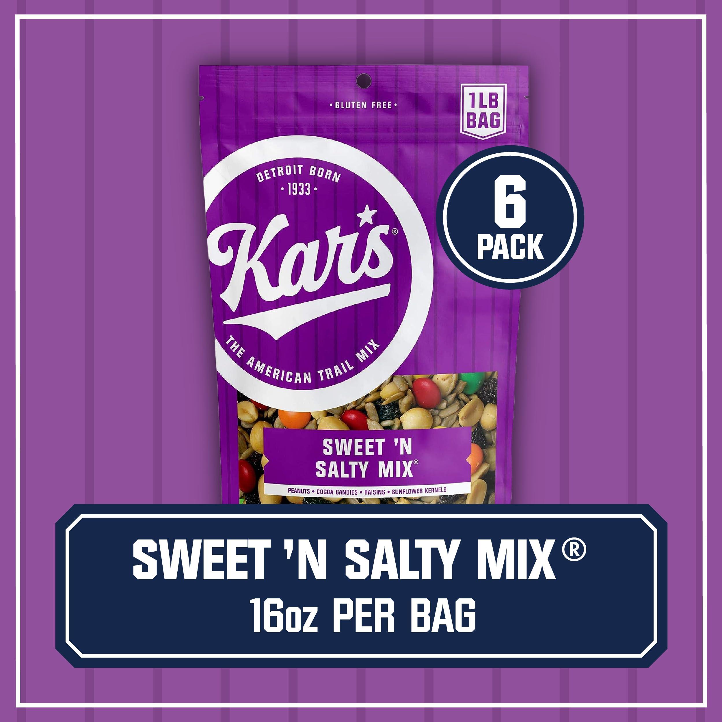 Kar's Kars Nuts Sweet N Salty Trail Mix 16 oz Resealable Bag, Pack of 6 - Easy and Quick Snacks for Adults and Kids