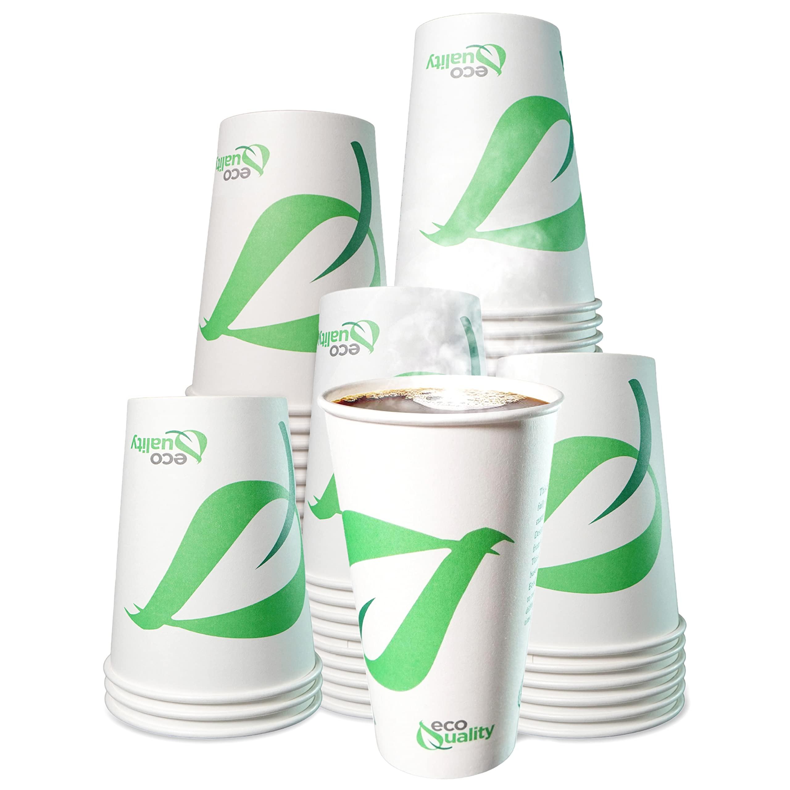 EcoQuality 16 oz Compostable Paper Cups - Biodegradable Disposable White Paper Coffee Cups PLA Lined - Eco-friendly Hot and Cold Drinking Cups for Travel, Picnic, Party and Events (250)
