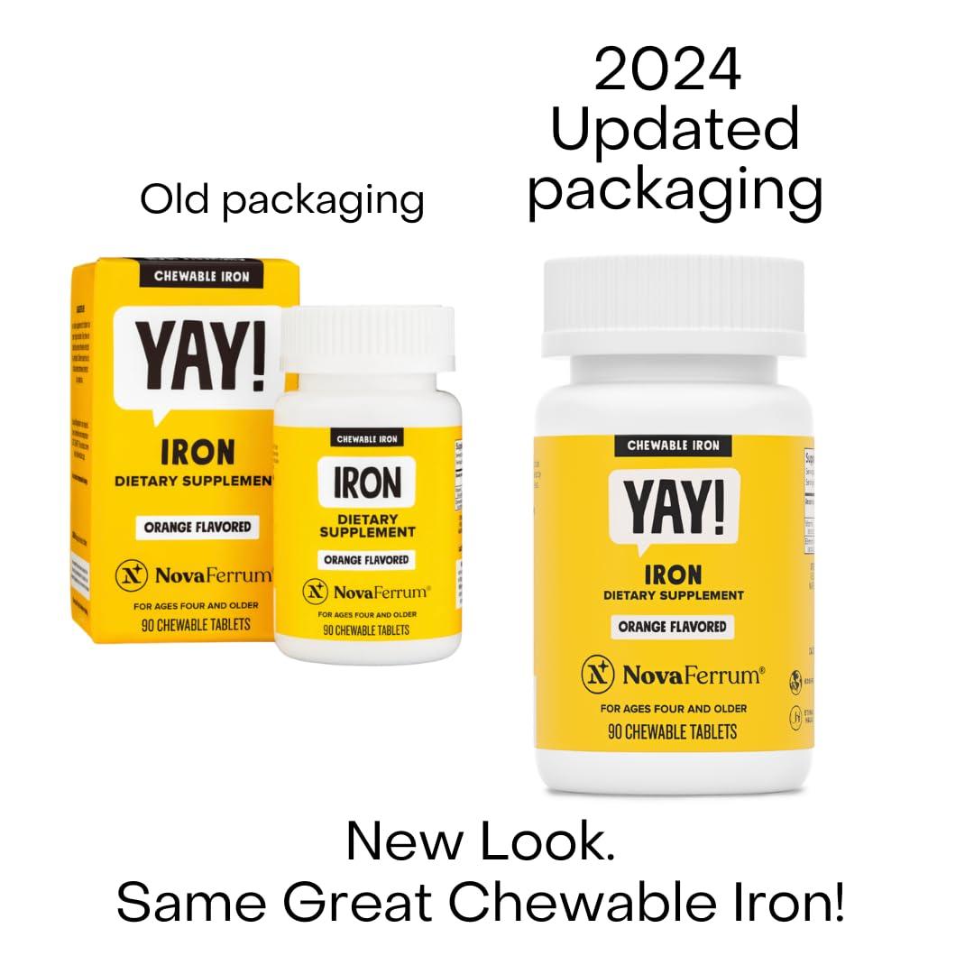 NovaFerrum NovaFerrum Yay | Chewable Iron Supplement for Kids & Adults for Anemia | 18mg of Iron | 90 Servings | Sugar Free | Vegan | Gluten Free | Orange Flavor