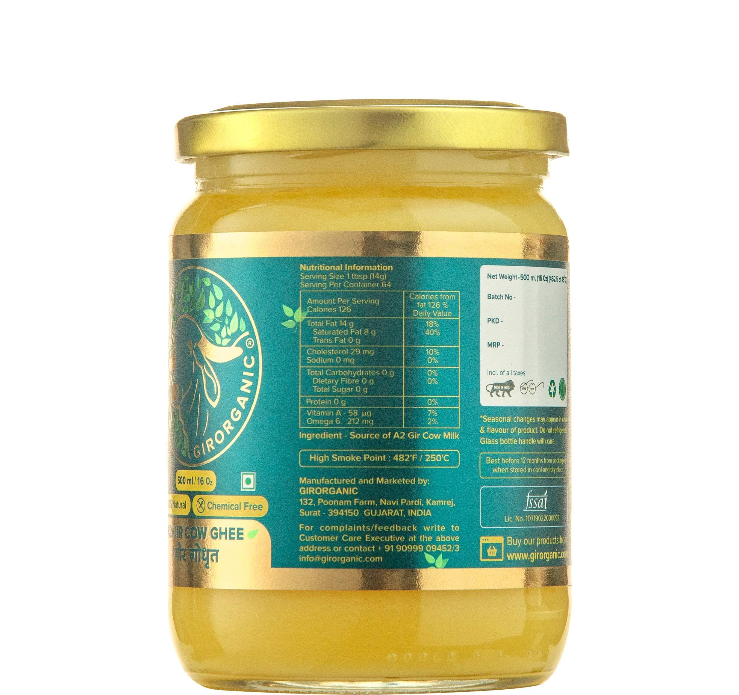 GIRORGANIC GirOrganic Grass Fed A2 Ghee | Clarified Butter (16 Oz) - Unsalted Gir Cow Ghee Butter - Organic Ghee Oil - Pasture Raised, Lactose-Free 16 Oz