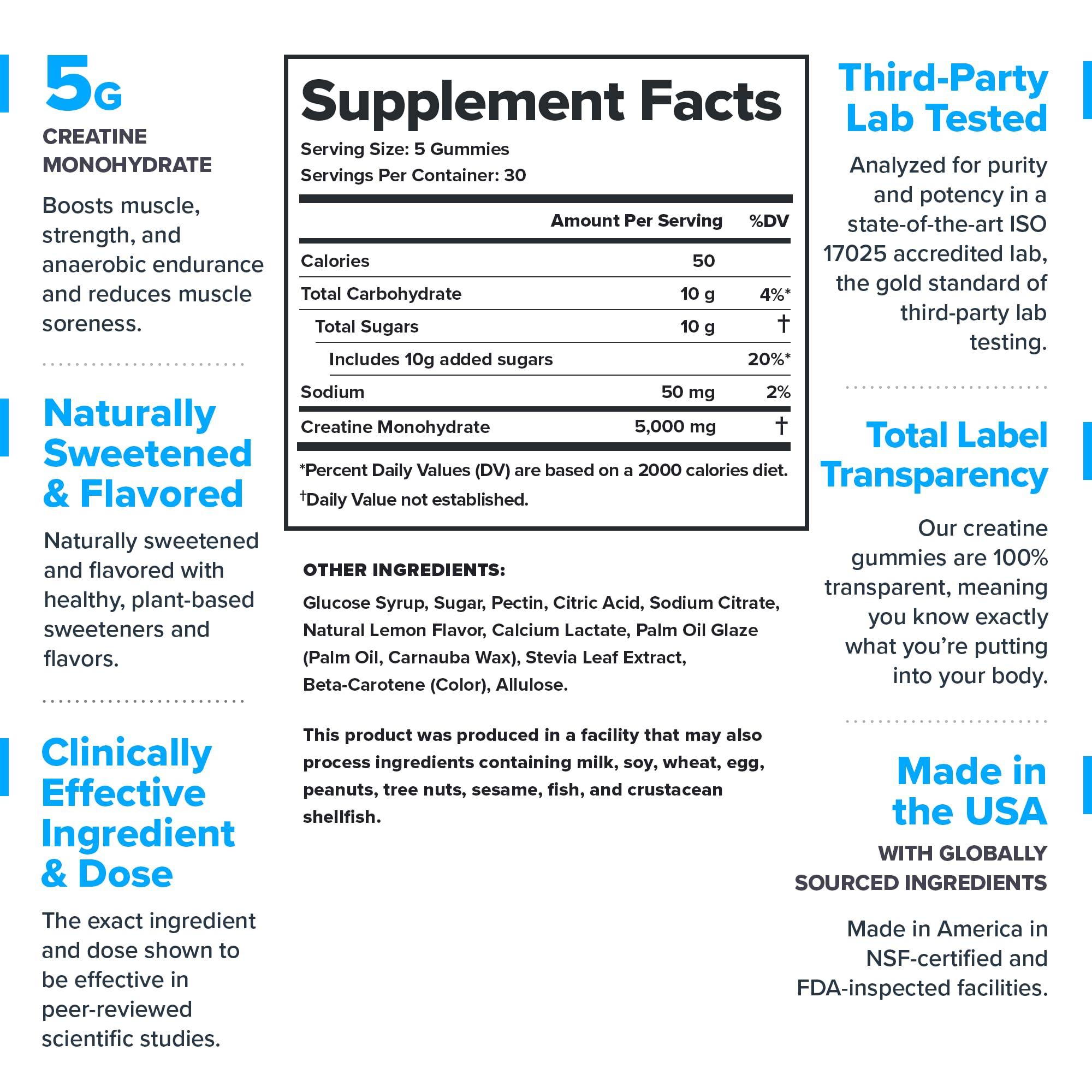 LEGION LEGION Creatine Monohydrate Gummies - Clean Creatine Gummies for Muscle Gain, Improving Endurance & Post Workout Recovery - Creatine Supplement for Maximum Absorption (150 Lemon Drop Gummies)