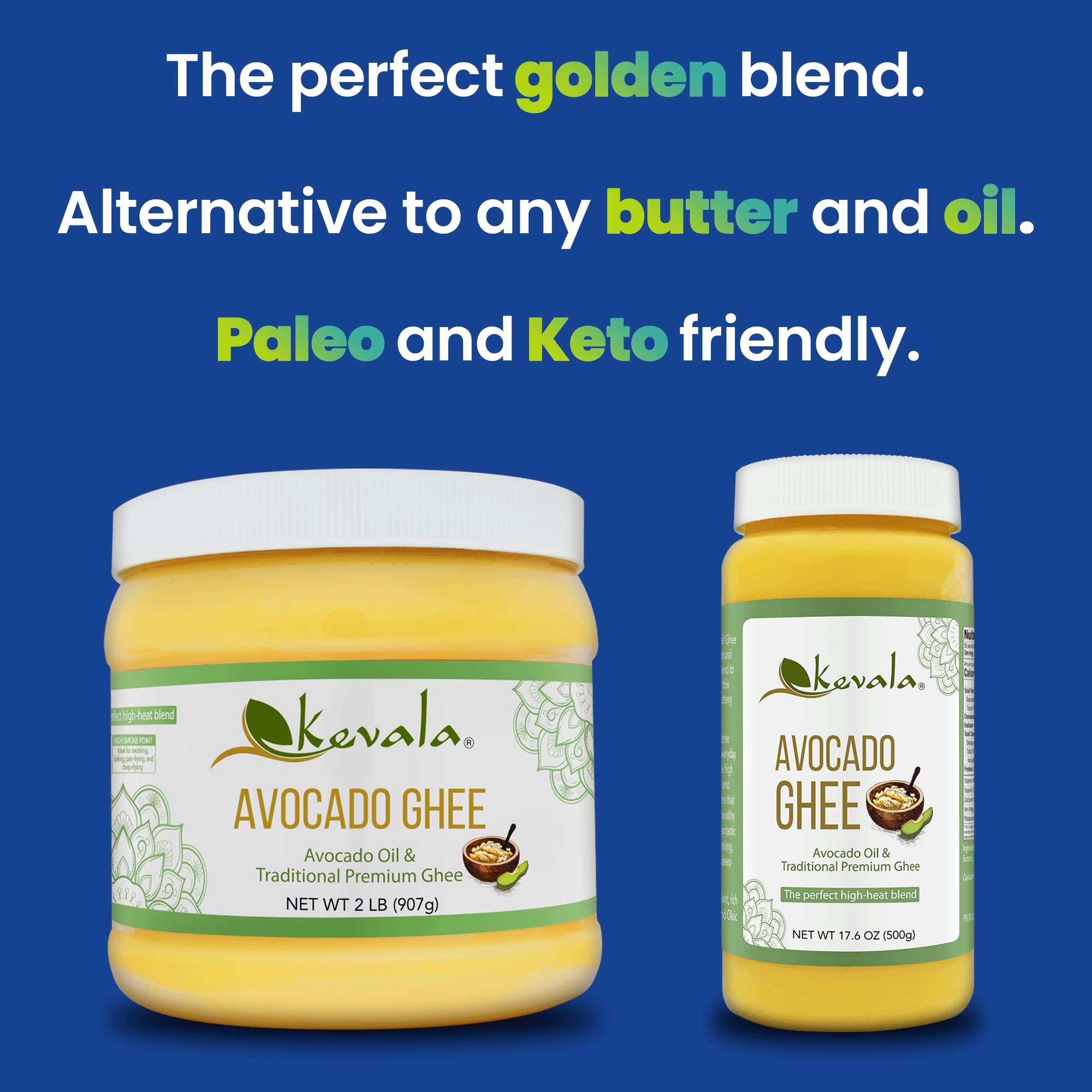 kevala Kevala Avocado Ghee Blend - Ghee Butter - Avocado Oil - Spreadable Butter - Avocado Cooking Oil - Ghee Clarified Butter Unsalted - Cold Pressed Avocado Oil - 17.6 oz - 1.1 lb - Paleo - Casein Free - Gluten Free - Lactose Free