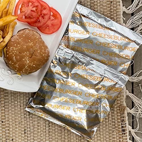 Outside the Box Papers Printed Foil Cheeseburger Bags- 75 Pack - Silver, Yellow