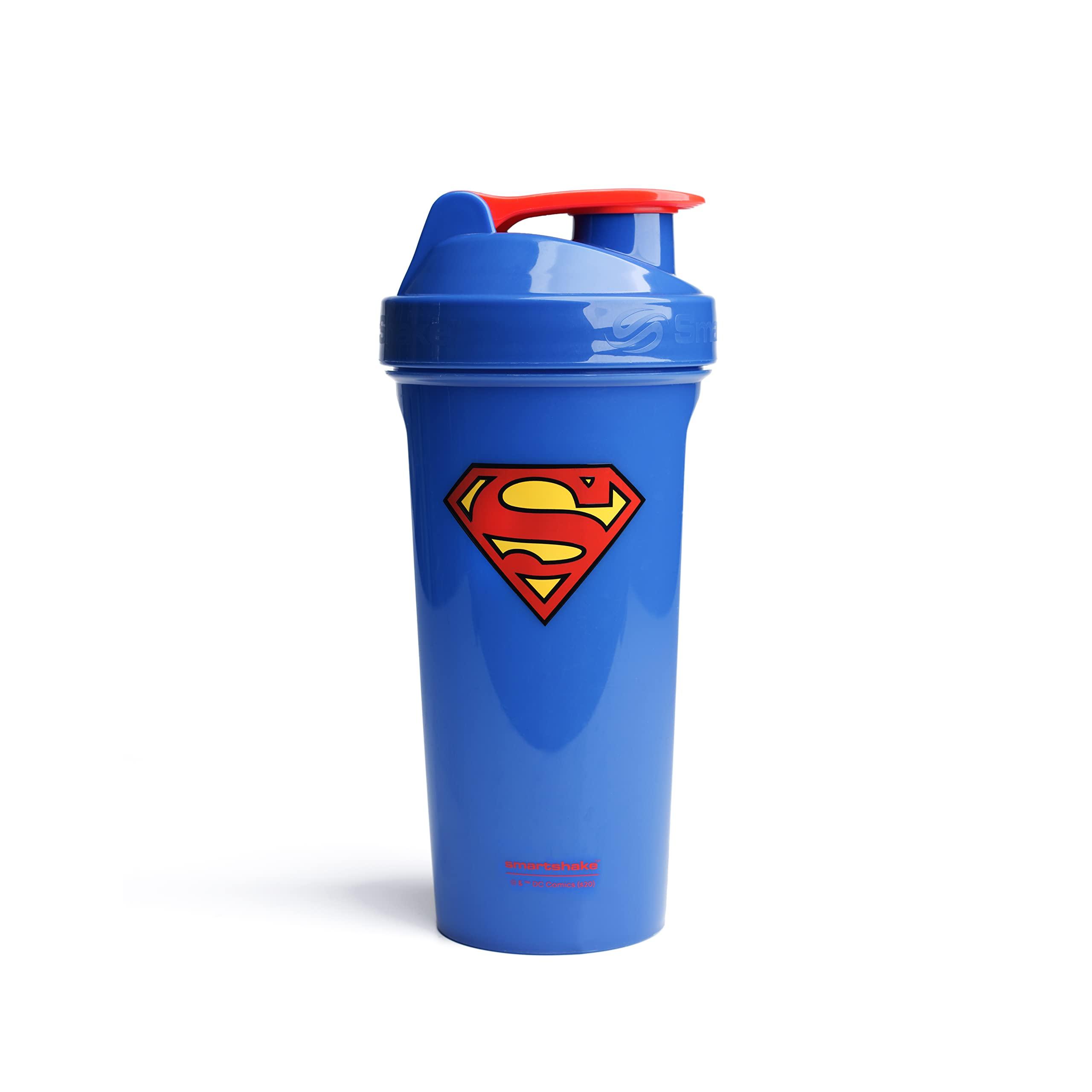 Smartshake Smartshake Lite Justice League Superman Protein Shaker Bottle 800ml BPA Free Leakproof Gym Protein Shakes Bottle for Protein Powder DC Comics Blue Water Bottle Superman Gifts