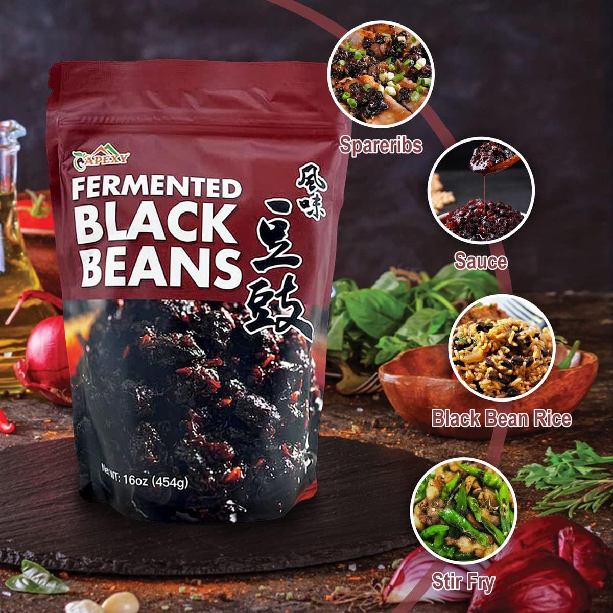APEXY Apexy Premium Fermented Black Beans, Douchi, Authentic Asian Recipes Natural and Flavorful, Traditional Asian Seasoning & Ingredient, Gourmet Quality-Perfect for Asian Cuisine & Flavorful Dishes 16oz