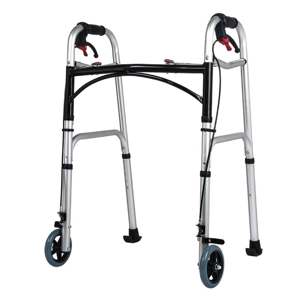 Bseack Bseack Rollator Walker Folding Travel Walker for Seniorswith Wheels Compact Walker Adjustable Hight with Handbrake Aluminum Walking Frame (Color : Standard)