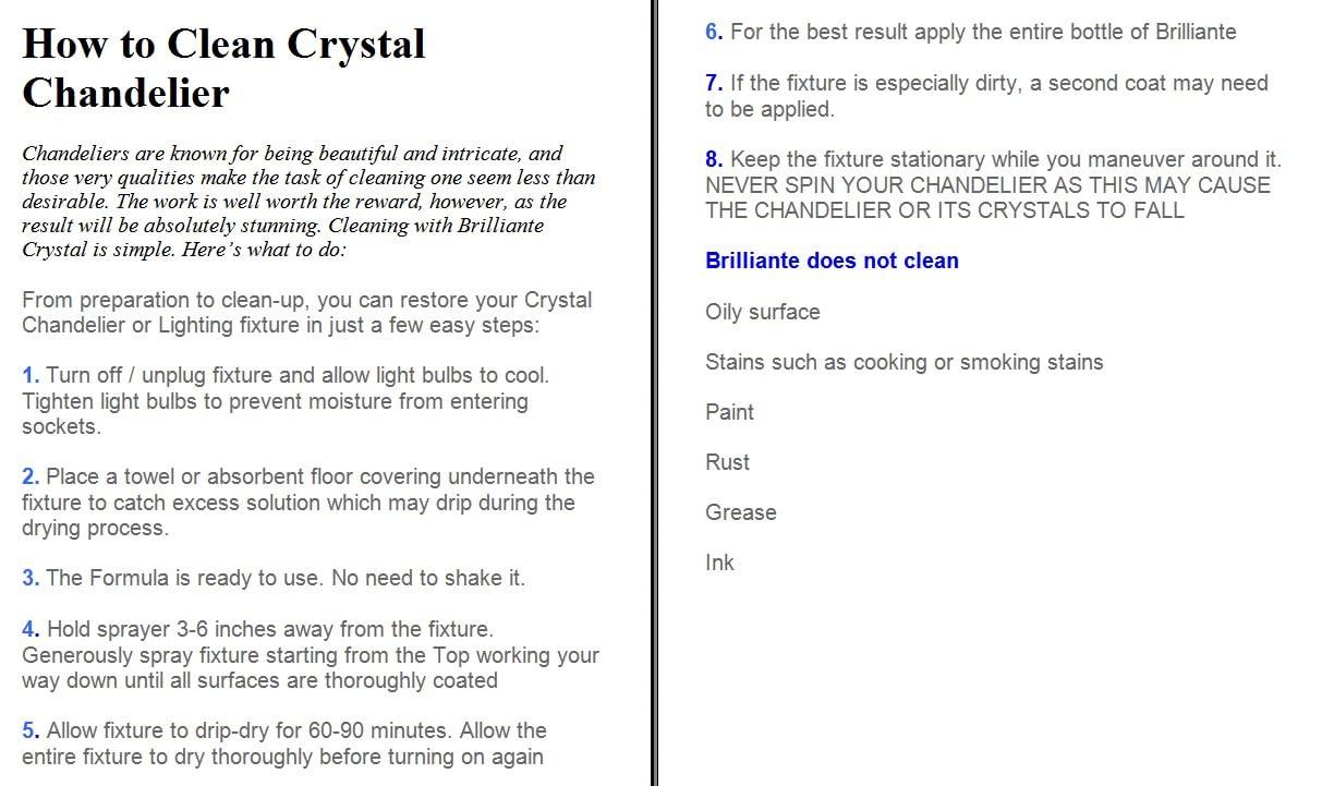 BRILLIANTÉ BRILLIANTÉ Crystal Chandelier Cleaner Manual Sprayer 32oz Environmentally Safe, Ammonia-Free, Drip-Dry Formula, Made in USA (1)