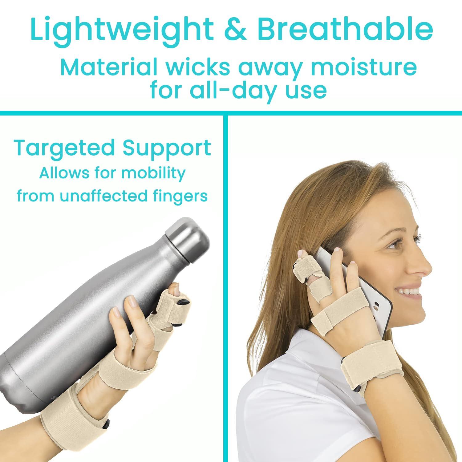 Vive Vive Trigger Finger Splint - Full Hand and Wrist Brace Support - Adjustable Locking Straightener - Straightening Immobilizer Treatment For Sprains, Mallet Injury, Arthritis, Tendonitis (Beige)