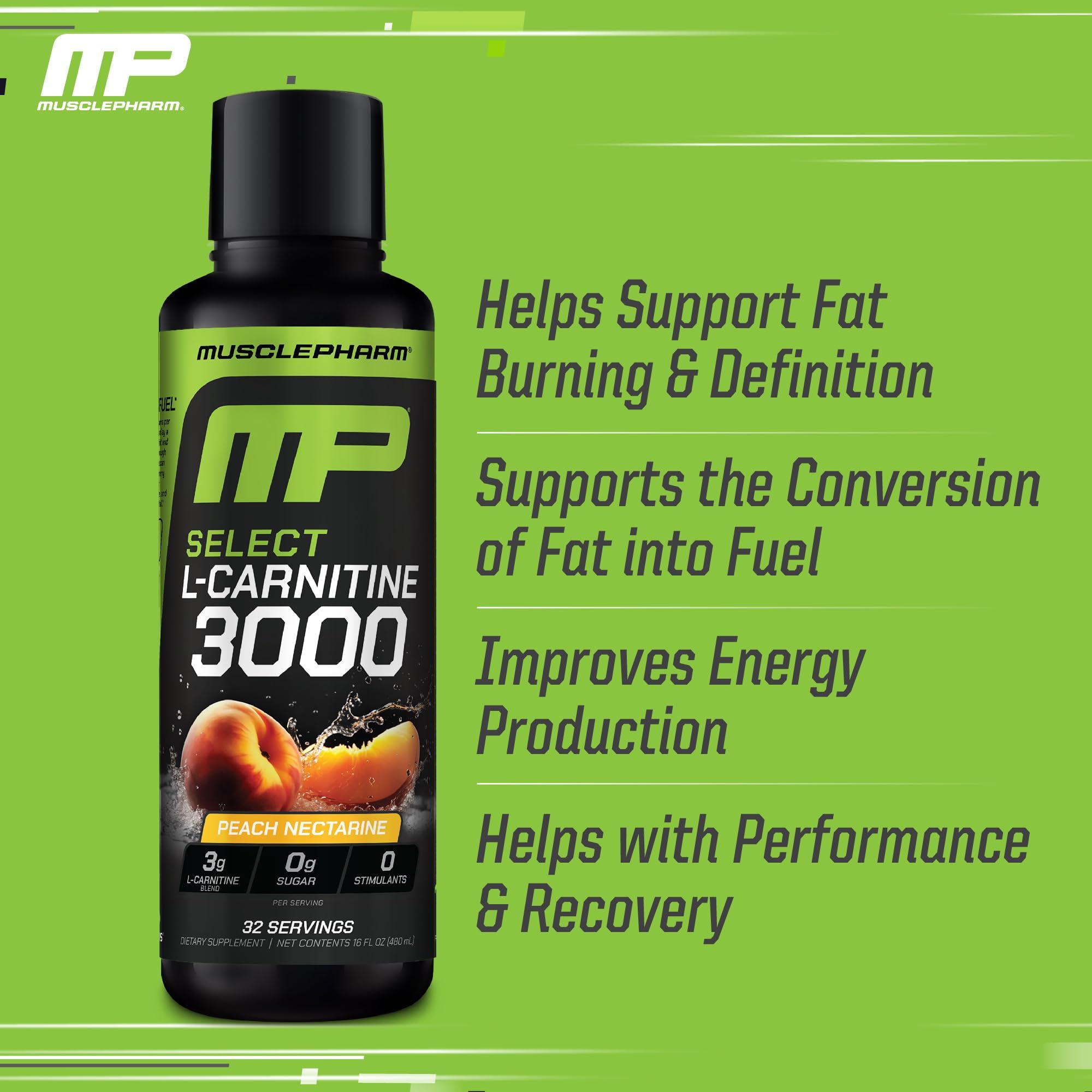 Muscle Pharm Muscle Pharm L-Carnitine 3000, The Ultimate Liquid L Carnitine Supplement for High-Performance, Supports Metabolism, Hydration & Energy, Zero Sugar/Calories, Peach Nectarine Flavor, 32 Servings