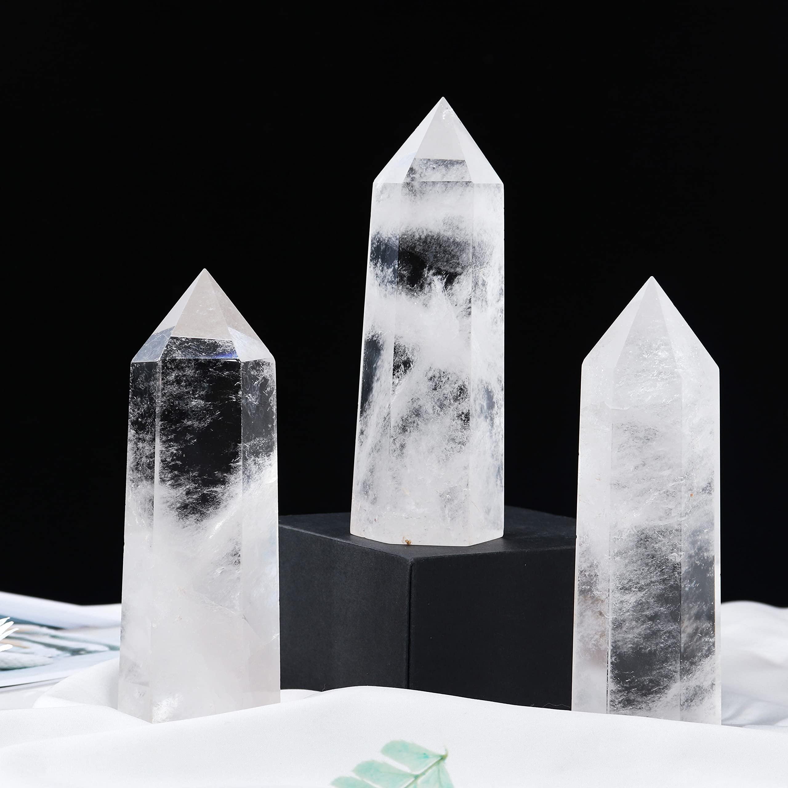 Runyangshi Runyangshi Large Clear Quartz Healing Crystal Wand 4.72\"-5\" Natural Crystal Tower 6 Faceted Single Point Crystal Prism Wand Natural Quartz Stones for Meditation Reiki Chakra Therapy Home Decor Gift