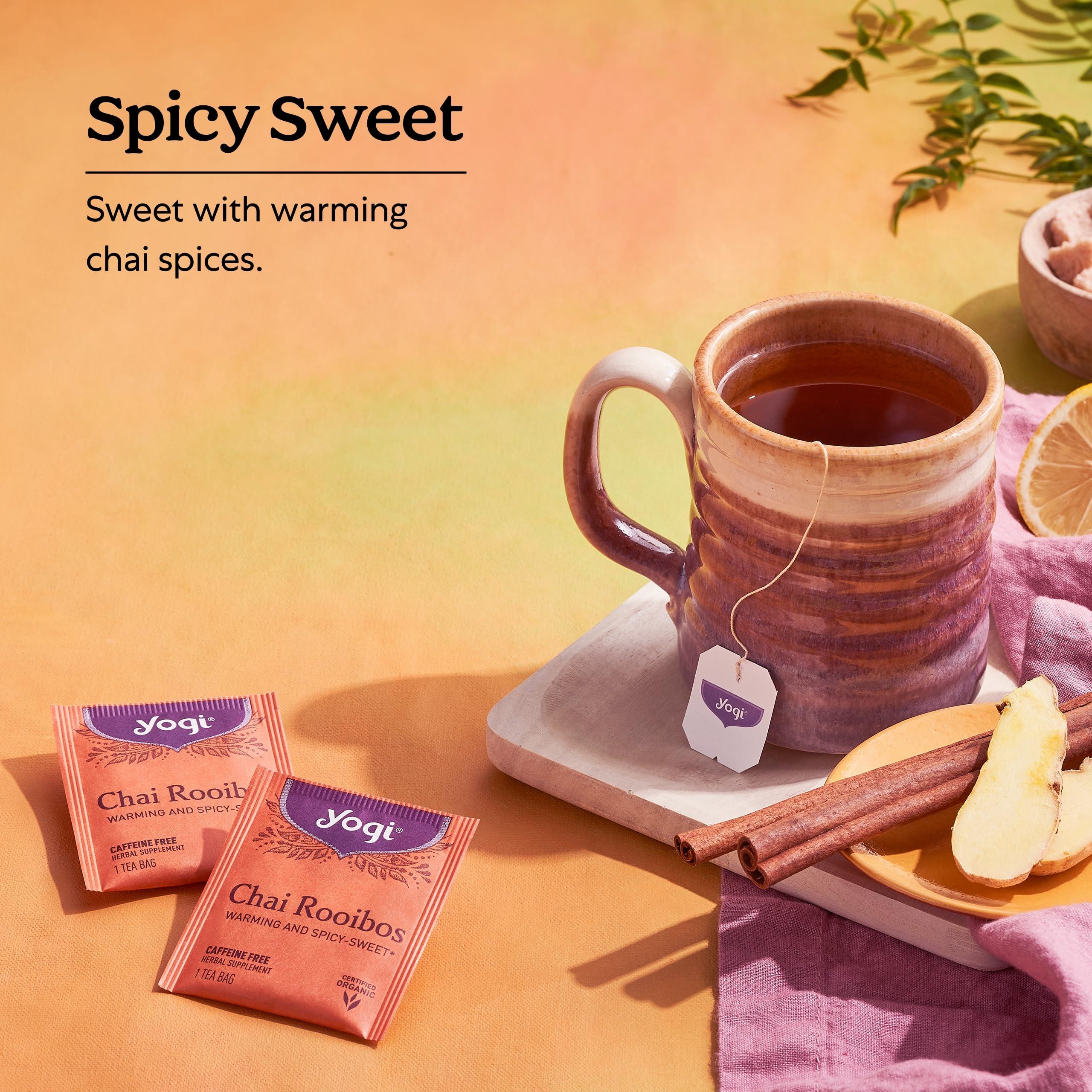 Yogi Yogi Tea Chai Rooibos Tea - 16 Tea Bags per Pack (6 Packs) - Spiced Organic Rooibos Tea - Provides Antioxidants - Caffeine-Free - Includes Cardamom, Cinnamon, Ginger & Clove
