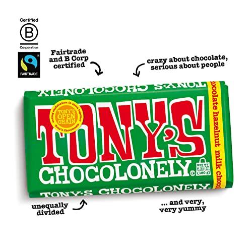 Tony's Chocolonely Tony's Chocolonely Milk Chocolate Hazelnut Bars - Whole Hazelnut Chocolate Bars, Milk Chocolate Bars, Made w/Belgium Chocolate, No Artificial Flavoring, Fairtrade & B Corp Certified - 6.35 oz, 4 Bars
