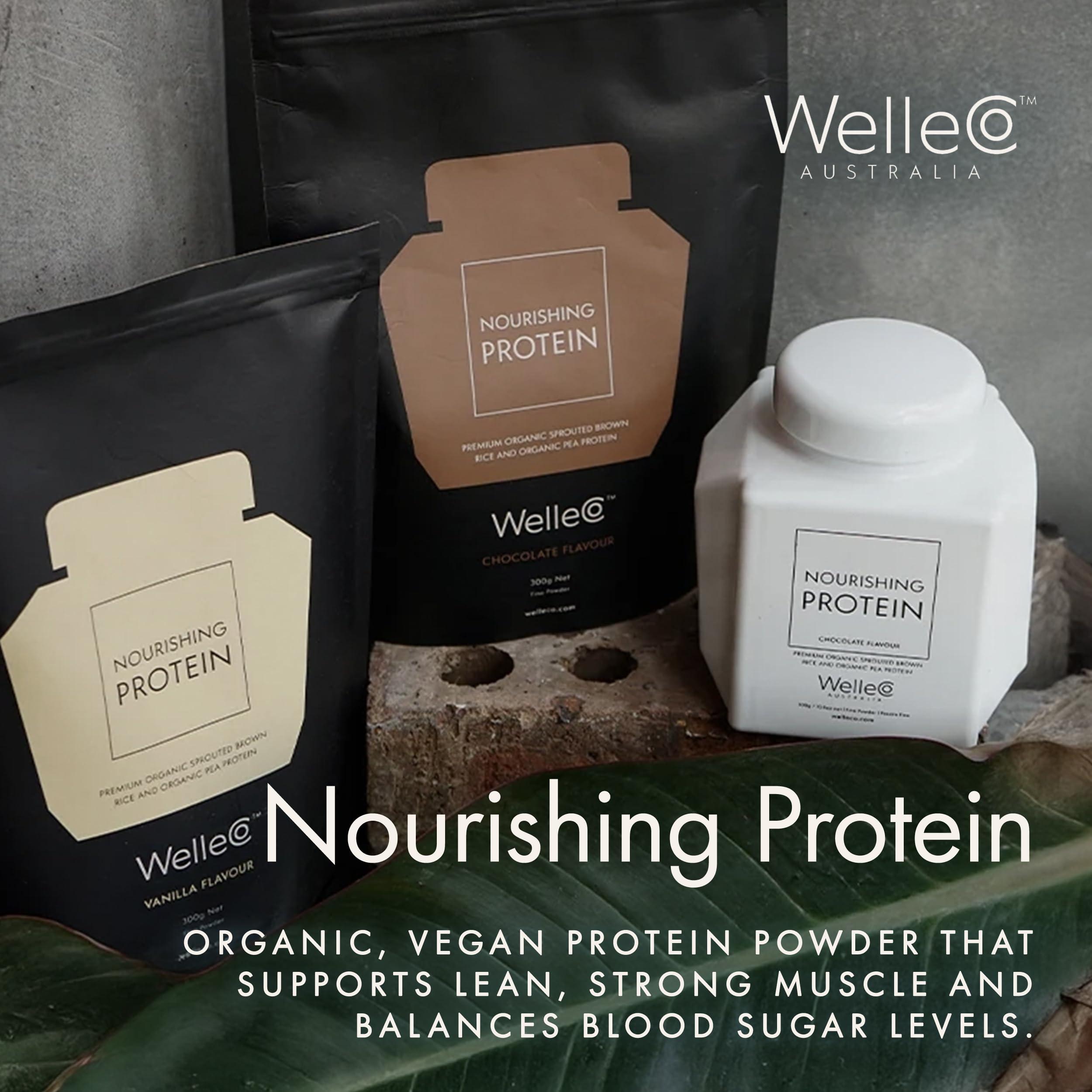 WelleCo WelleCo, Nourishing Protein, Premium Organic Sprouted Brown Rice & Pea Protein, Chocolate Flavour, 300g (10.5oz) Pouch