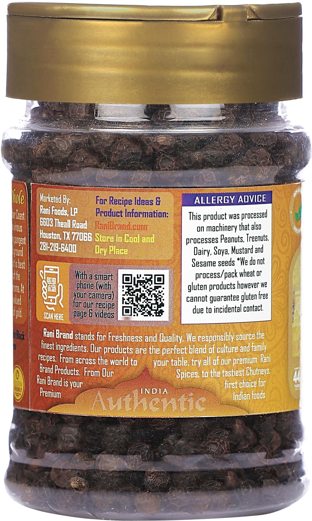 Rani Brand Authentic Indian Products Rani Black Pepper Whole (Peppercorns), Premium MG-1 Grade 3oz (85g) PET Jar ~ All Natural | Gluten Friendly | Non-GMO | Kosher | Product of Vietnam | Perfect size for Grinders!