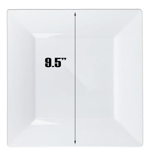 EcoQuality EcoQuality 9.5\" inch White Square Plastic Plates - Disposable China Like Party Plates, Heavy Duty Salad Plates, Dessert Plate, Dinners, Dessert, Wedding, Serveware, Catering (20)