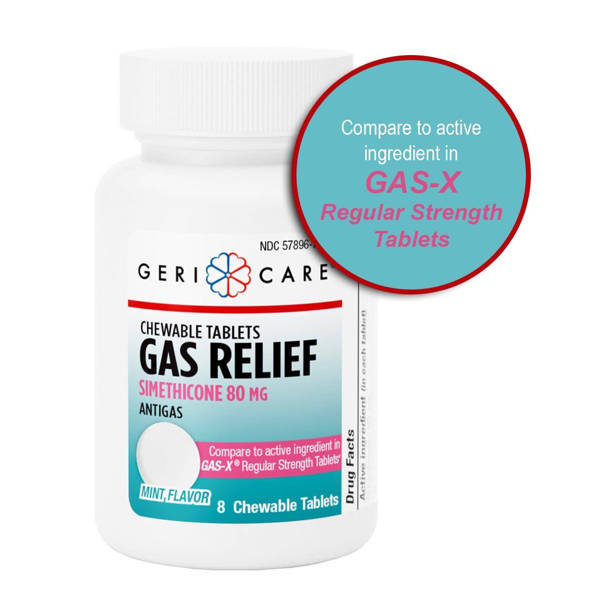GeriCare GeriCare Chewable Gas Relief Simethicone 80mg, Fast-Acting Relief from Digestive Gas Buildup, Bloating and Abdominal Discomfort, 8 Count (Pack of 1)