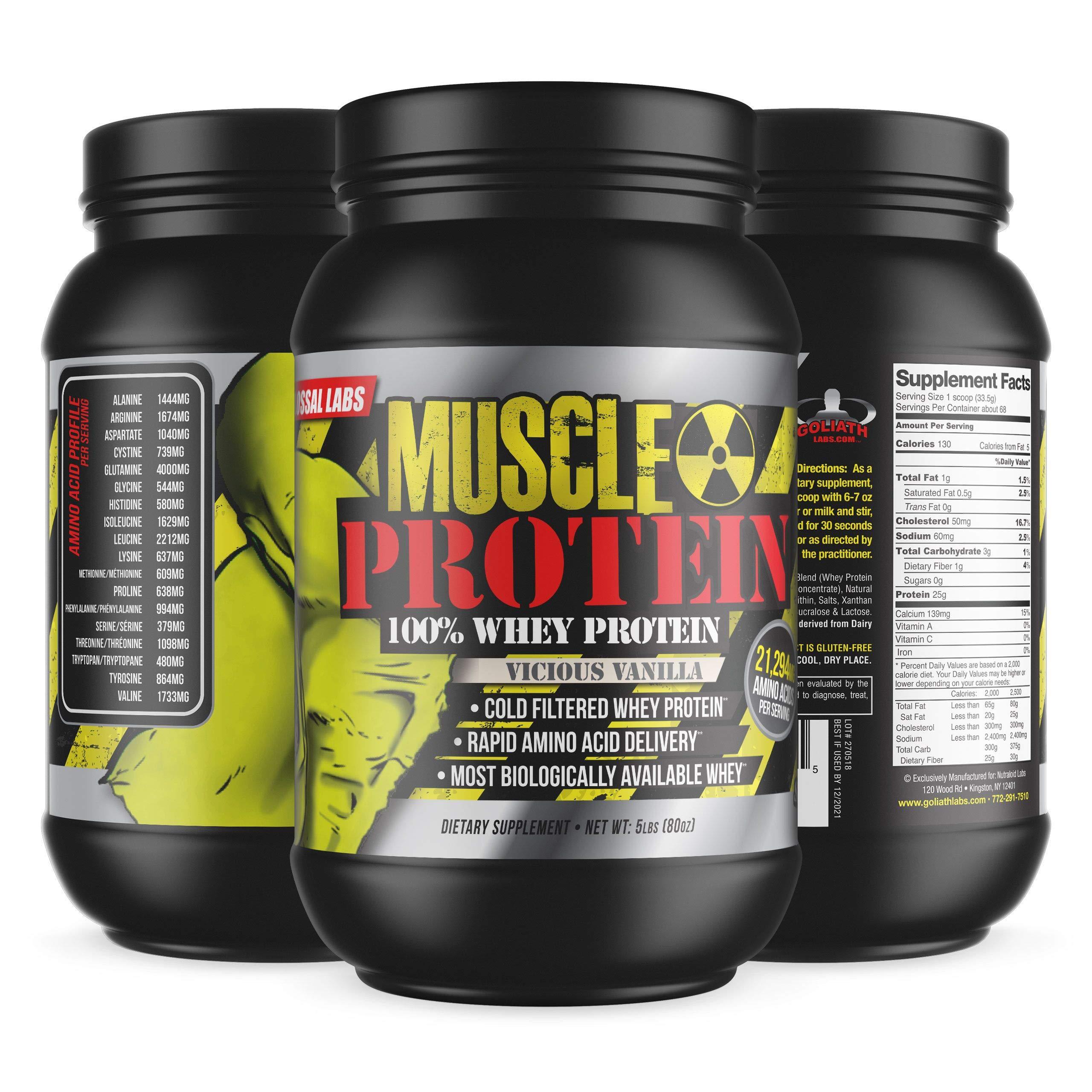 COLOSSAL LABS COLOSSAL LABS Muscle Whey Protein [5 lbs/Pack of 1]Chocolate Flavored Protein Powder, 25,000mg Amino Acids/Serving, Cold Filtered(Packaging May Vary)