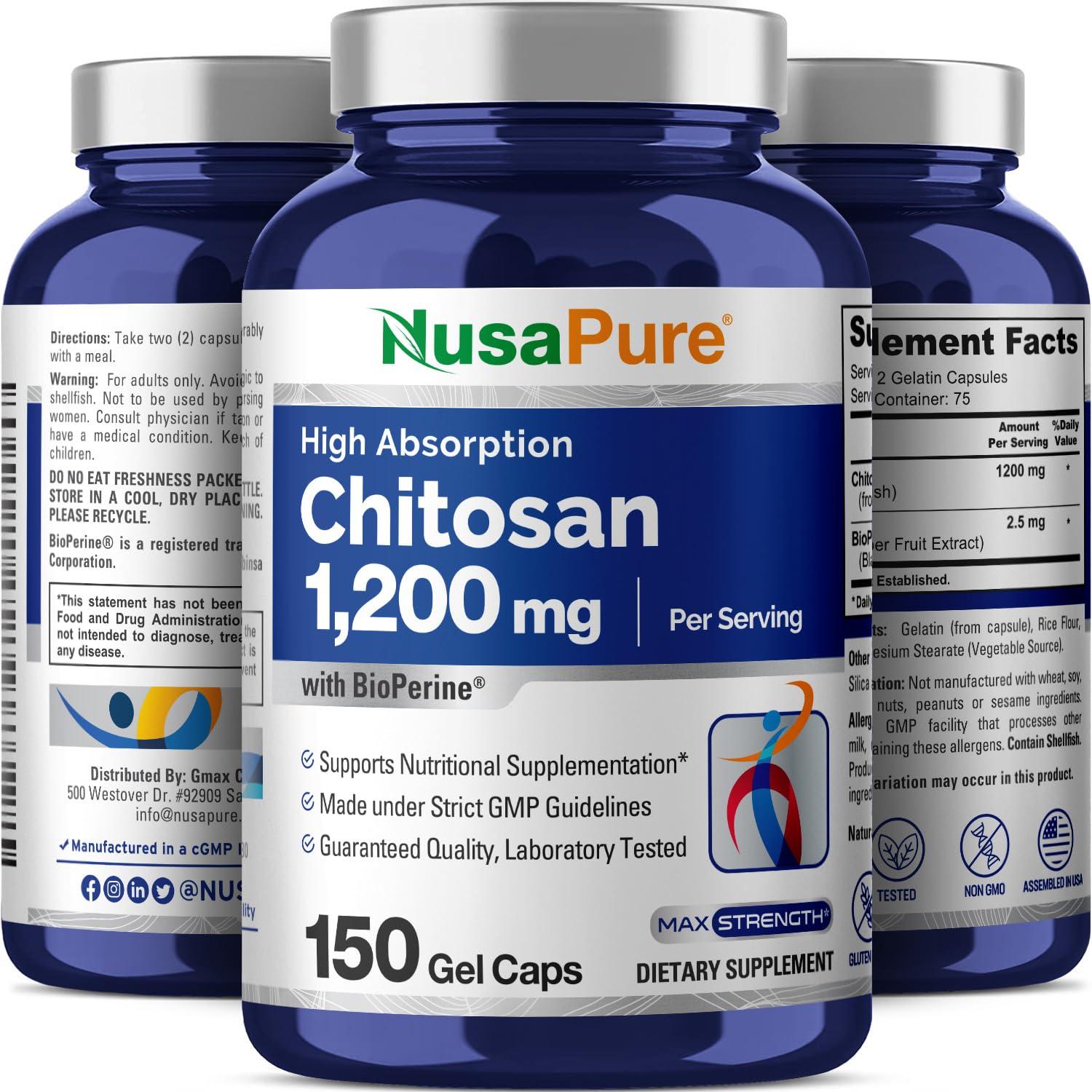 NusaPure NusaPure Chitosan 1200mg 150 Caps (Non-GMO & Soyfree) with Bioperine