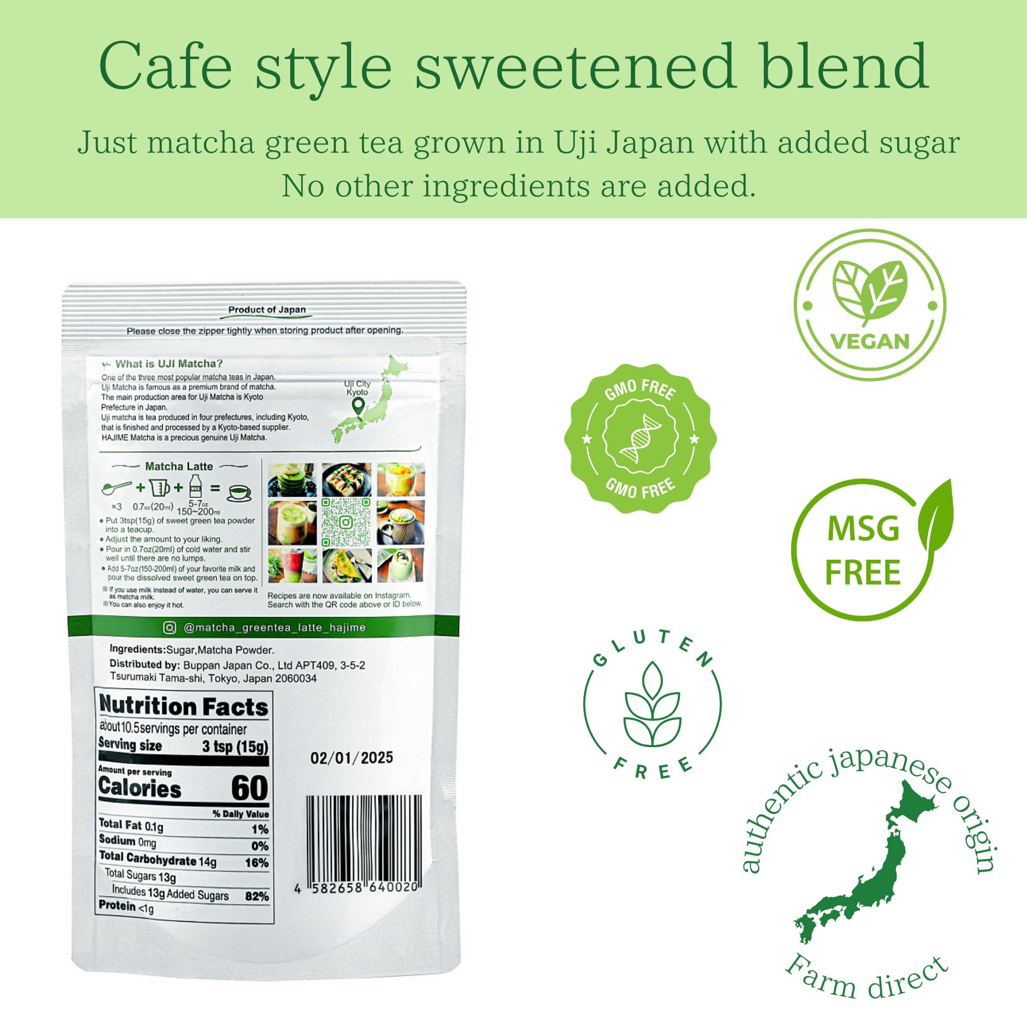 BJDesign BJDesign Matcha Latte Powder “HAJIME” Sweetened Matcha Green Tea Powder - Authentic Japanese Origin - Non MSG, Non GMO, Vegan, Gluten Free (5.3 Ounce)
