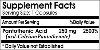 PureControl Supplements Pantothenic Acid 250mg // 100 Capsules // Pure // by PureControl Supplements