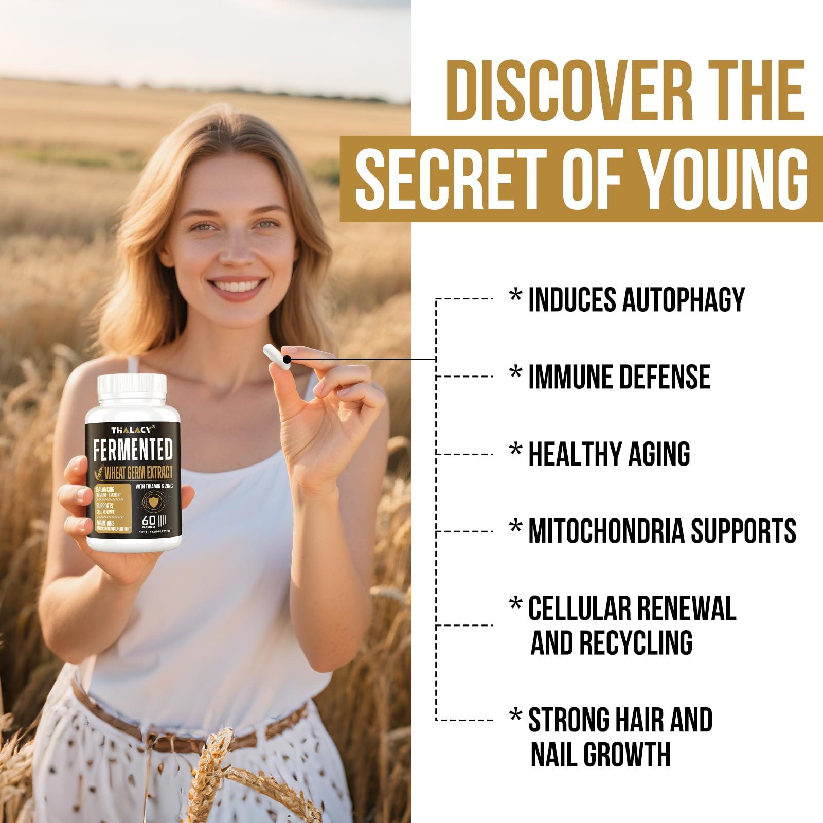 Thalacy Spermidine Supplements 13mg - 1300mg Wheat Germ Extract Capsules Potent Formula with Higher Spermidine Content and Zinc for Healthy Aging, Daily Immune System and Cell Renewal (6 Pack)