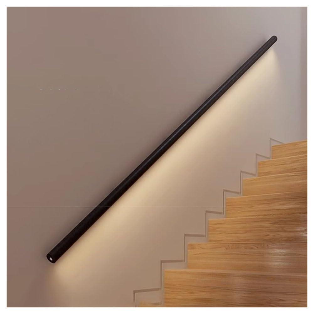 Sxlawesom LED Handrail, Lighted Staircase Handle with Light, Wall Mounted Hand Railings, Corridor Wall Light, Aluminum, with 2 Flush Endcaps (Color : Black, Size : 19.7\"/0.5m)