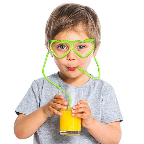 Skylety 8 Pcs Drinking Straw Eyeglasses Plastic Silly Straw Eyeglasses DIY Drinking Straw Glasses in Cute Heart Fun Loop Straws Crazy Eyeglasses for Adults Kids Annual Meeting Parties Birthday (4 Colors)