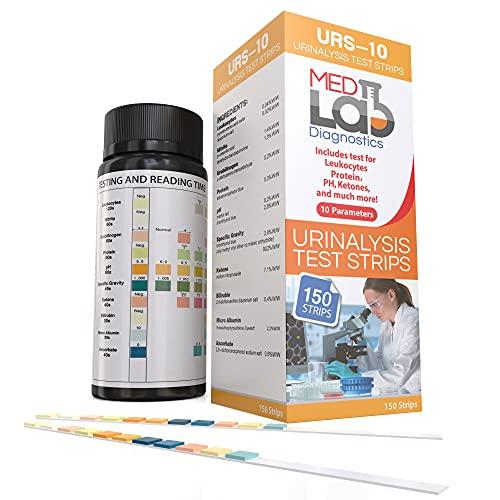 Med Lab Diagnostics Med Lab Diagnostics 10 Parameter Urine Test Strips for Urinalysis(150 Cnt) in Sealed Pouches. Tests for Ketosis, pH, Protein, UTI, Kidney and Liver Function