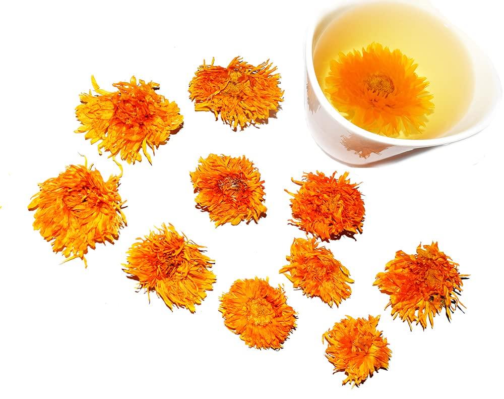 Chinese Tea Culture Marigold Tea, Calendula Tea, decaffeinated, golden yellow flower parts with a mild, fresh scent, enjoy nature\'s refreshment and healing, Loose Leaf Tea - 4oz