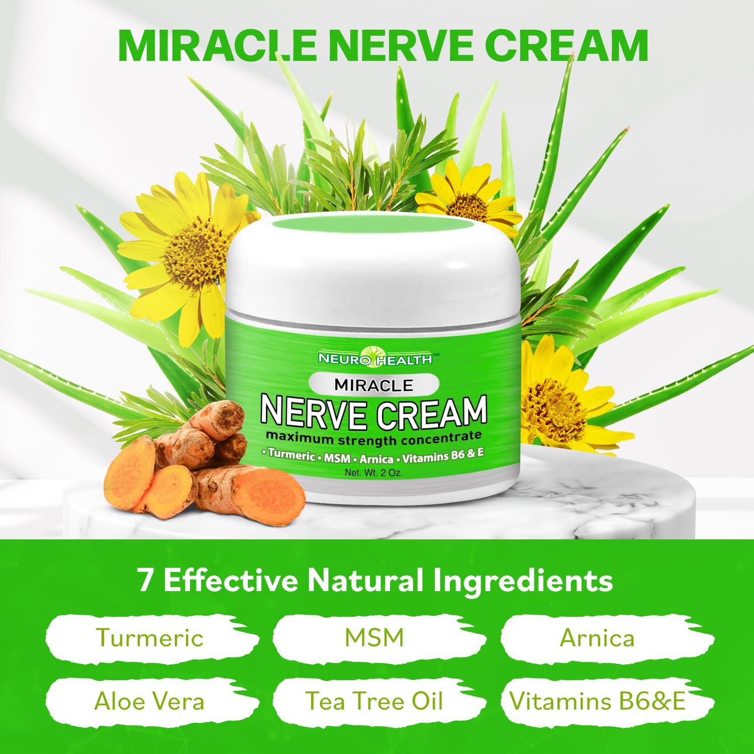 Neuro Health Miracle Nerve Cream - Maximum Strength - Turmeric and Arnica Blend for Neuropathy Discomfort Relief - Soothing Foot & Hand Formula with MSM, B6, E - Made in USA