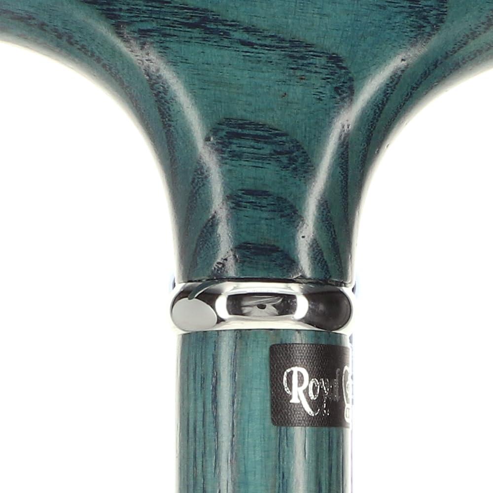 Royal RC Canes Blue Denim Frtiz Handle Walking Cane with Ash Wood Shaft and Silver Collar