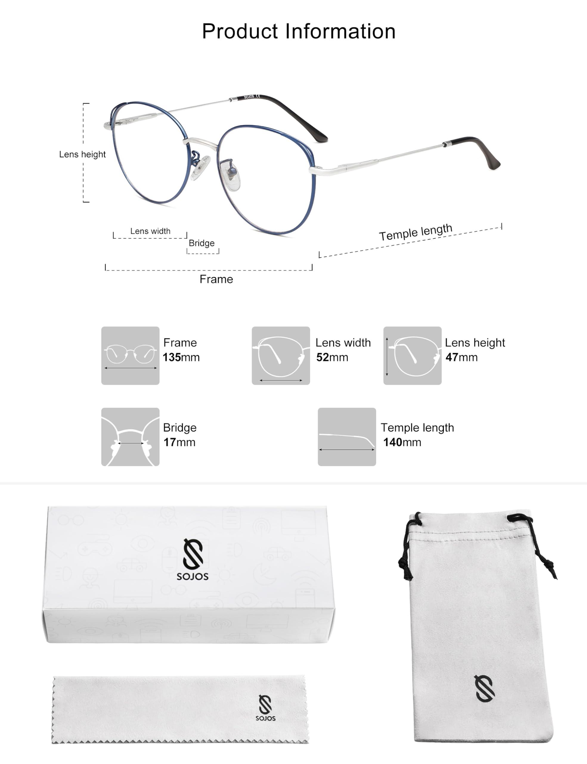 SOJOS SOJOS Cat Eye Blue Light Blocking Glasses for Woman Hipster Metal Frame Womens Eyeglasses She Young SJ5027, Blue&Silver Frame/Anti-Blue Light Lens