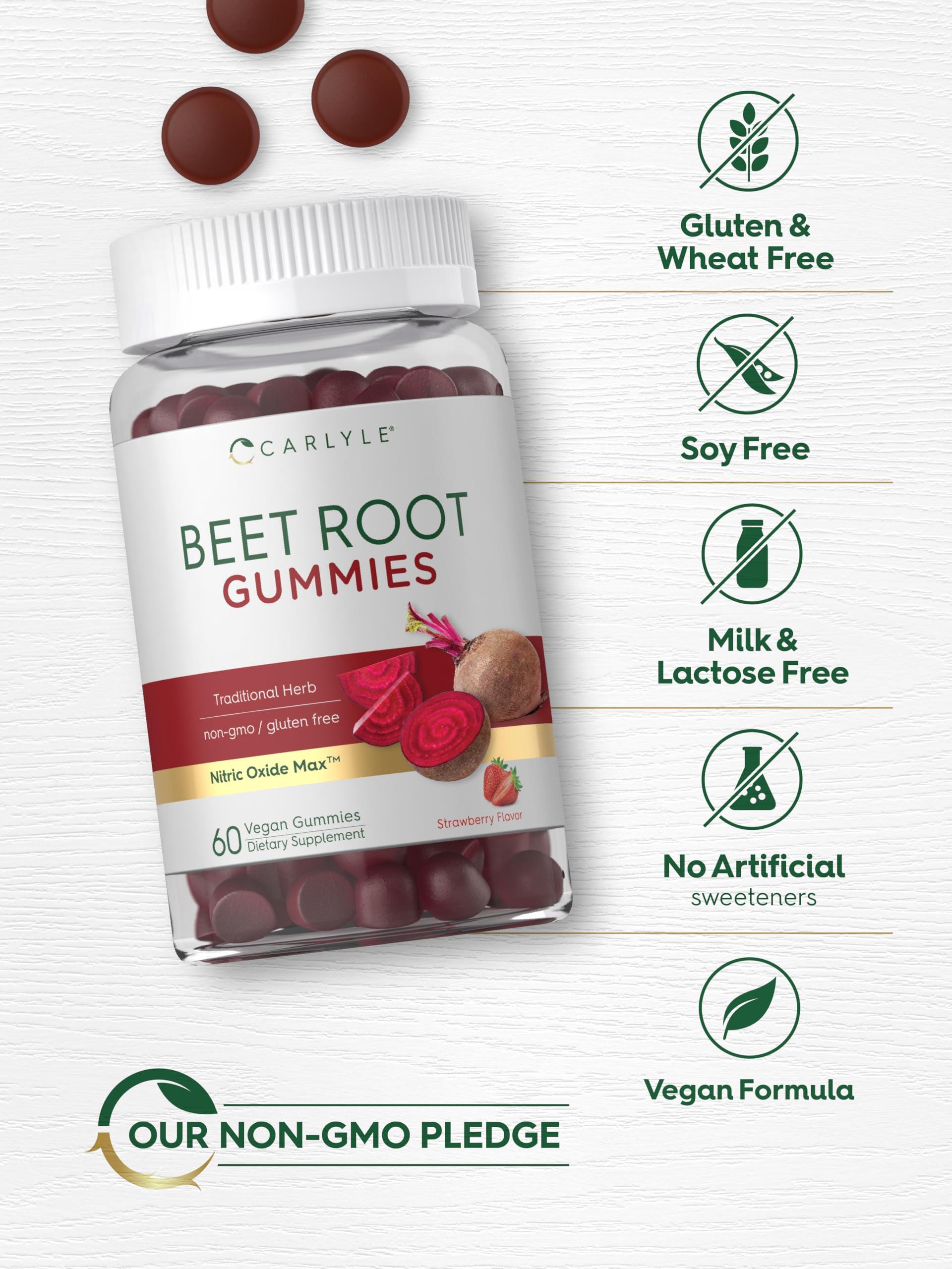 Carlyle Carlyle Beet Root Gummies | 60 Count | Vegan Strawberry Flavored Chewable Supplement | Non-GMO, Gluten Free